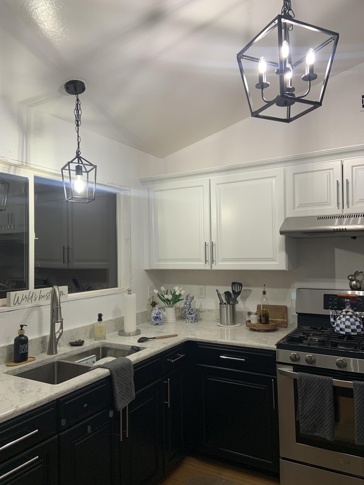 2-Pack Farmhouse Pendant Lights Kitchen Island, Black Pendant Light Fixtures Hanging Lamp for Dining Room, Modern Kitchen Pendant Lighting Over Island, Metal Cage Design customer photo 2