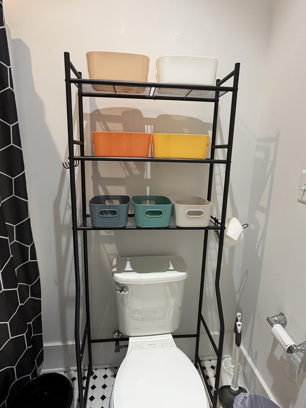 GloTika 3-Tier Over Toilet Storage with Anti-Tilt Safety System - 150lb Total Capacity Metal Bathroom Shelves Including Paper Holder & 4 Hooks, Space Saving Above Commode Organizer customer photo 1