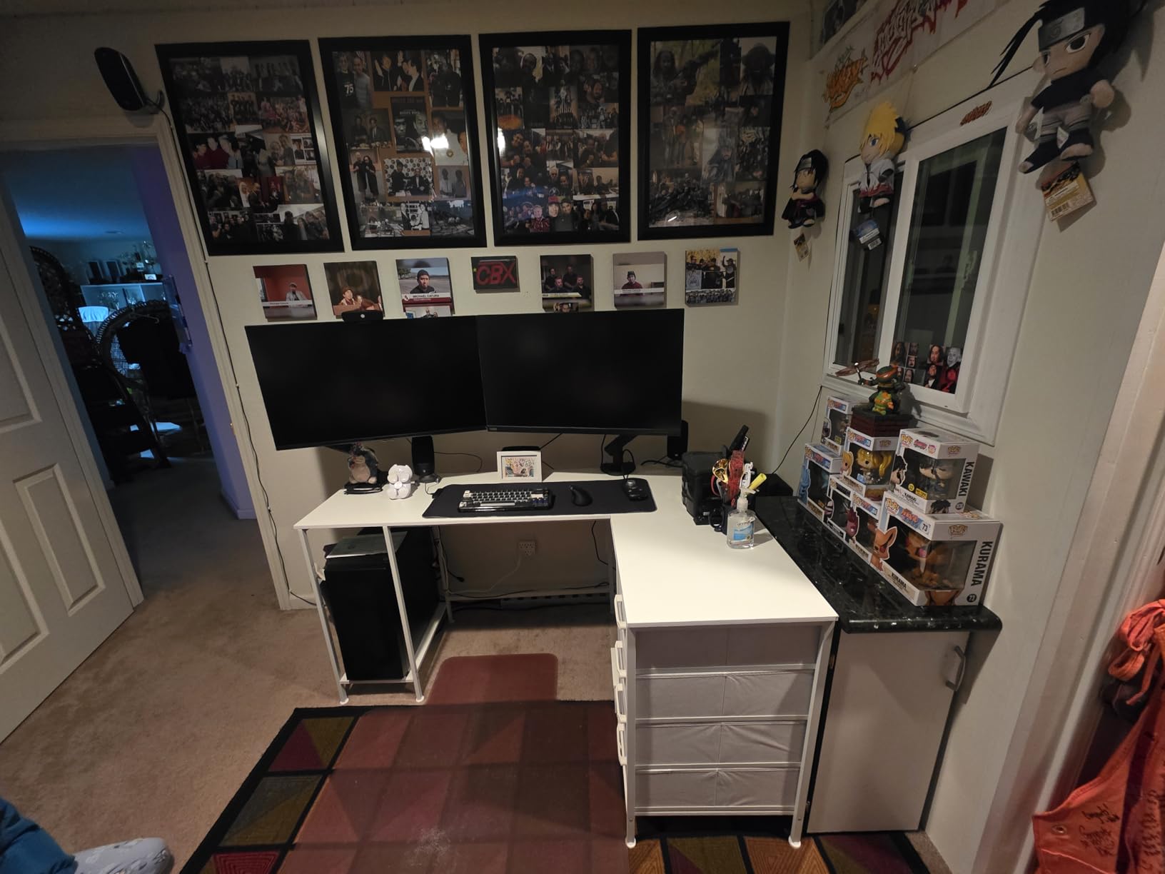 59 inch L Shaped Computer Desk with Power Outlets, Home Office Desk with 4 Adjustable Storage Drawers & 2 Monitor Stands, Two Person Gaming Table for Bedroom, Black customer photo 2