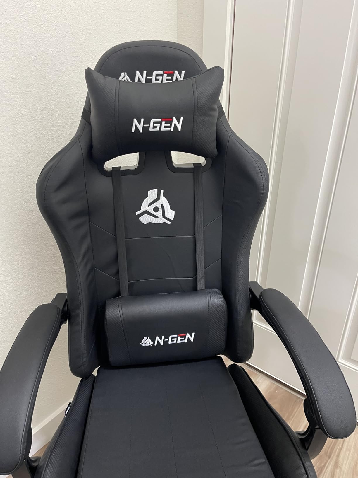 N-GEN GAMING Video Gaming Chair with Footrest Lumbar Support for Home Office High Back Recliner Height Adjustable Ergonomic Comfy Leather Computer Desk Chair (Black) customer photo 2