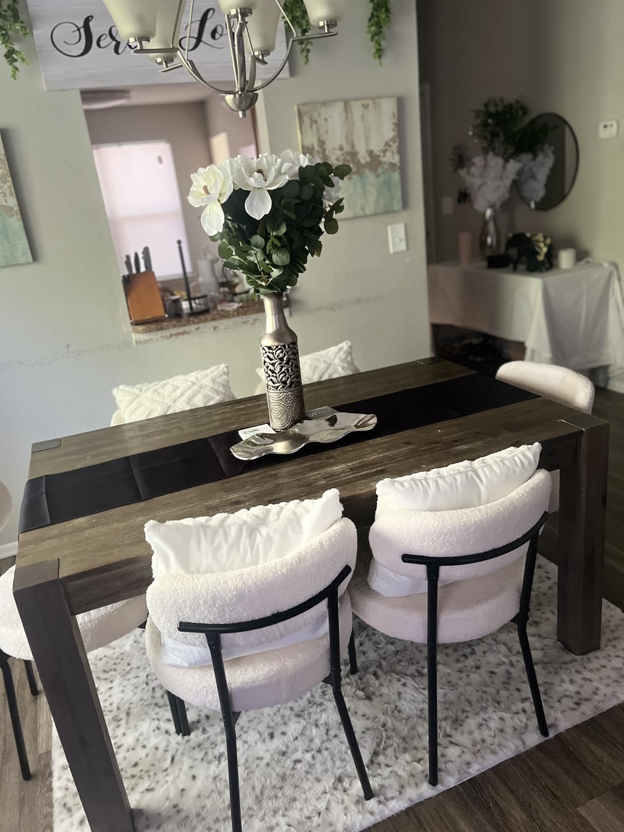 Sweetcrispy Dining Chairs Set of 2, Boucle Upholstered Modern Mid Century Round Kitchen Chairs with Curved Backrest & Metal Legs for Vanity, Living Room - Beige customer photo 1