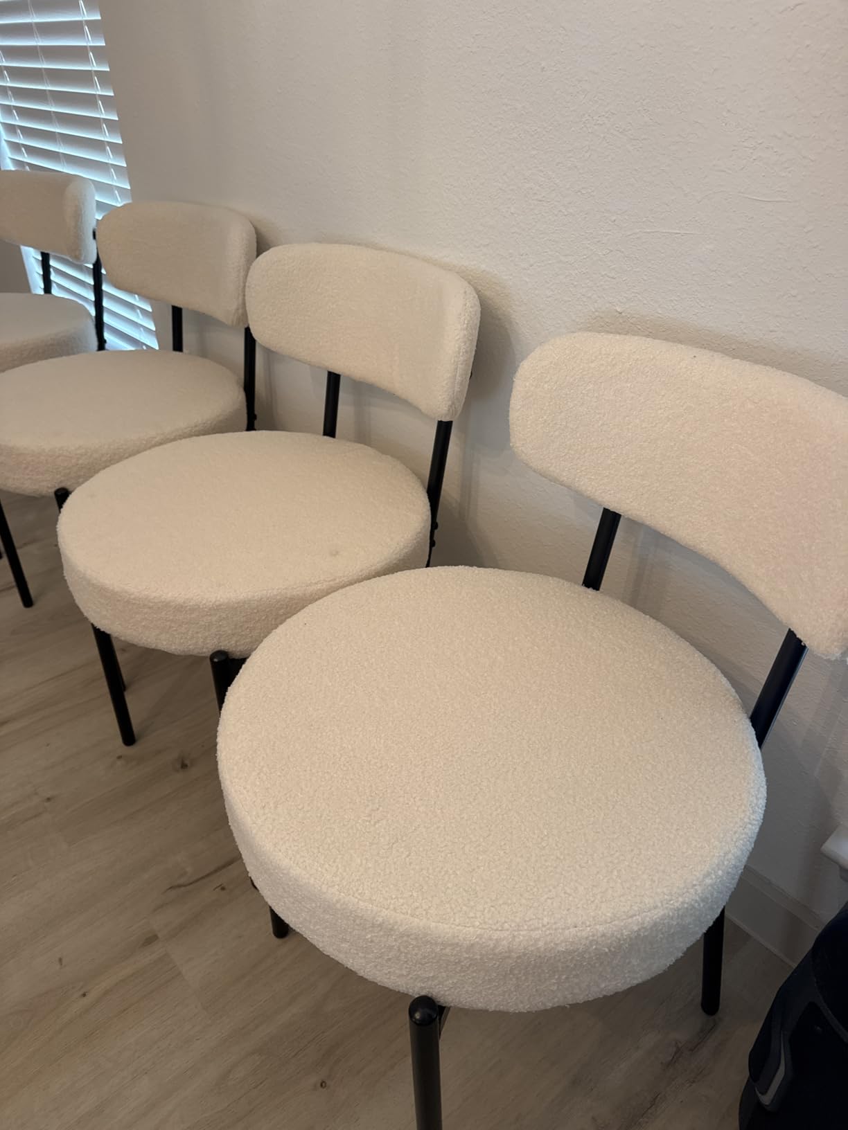 Sweetcrispy Dining Chairs Set of 2, Boucle Upholstered Modern Mid Century Round Kitchen Chairs with Curved Backrest & Metal Legs for Vanity, Living Room - Beige customer photo 2