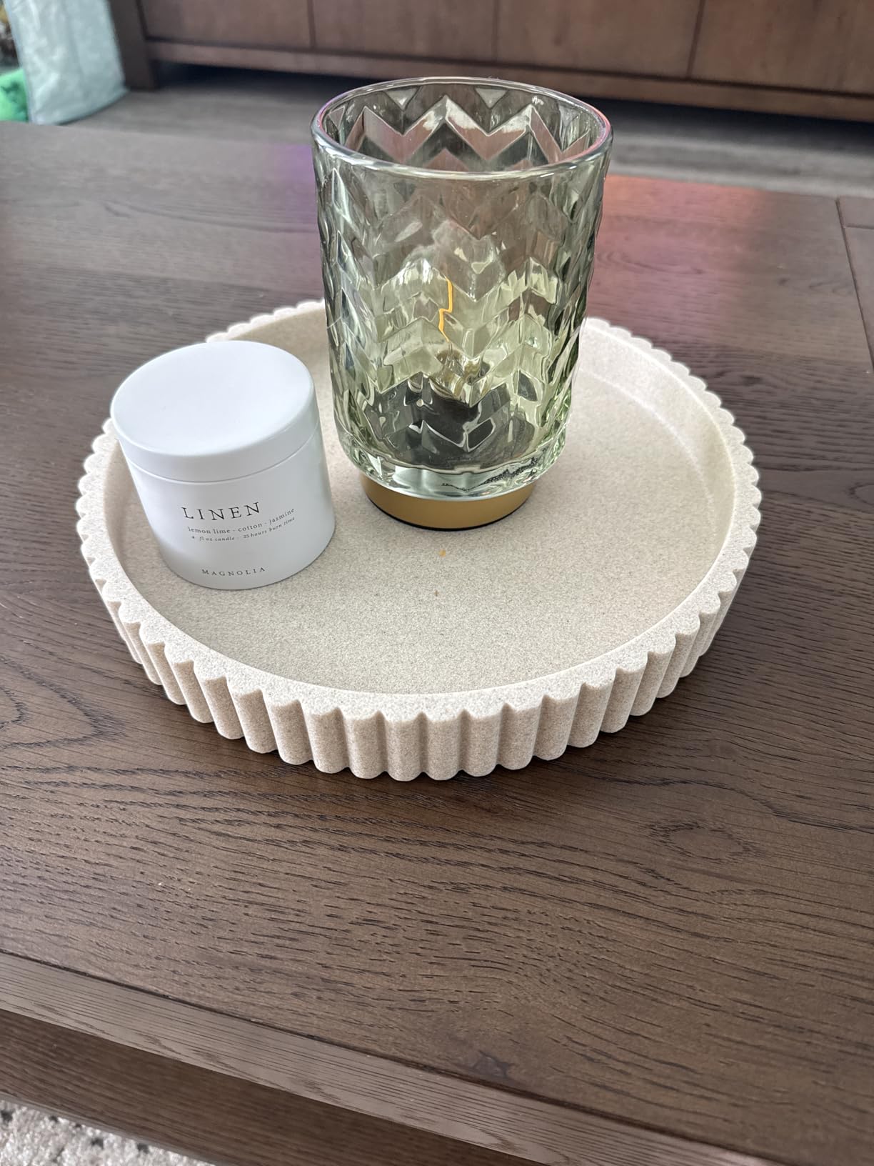 OAKOA Round Decorative Tray for Coffee Table Decor - Concrete Round Tray Home Decor - Bandejas Decorativas - Circle Coffee Table Centerpiece customer photo 1