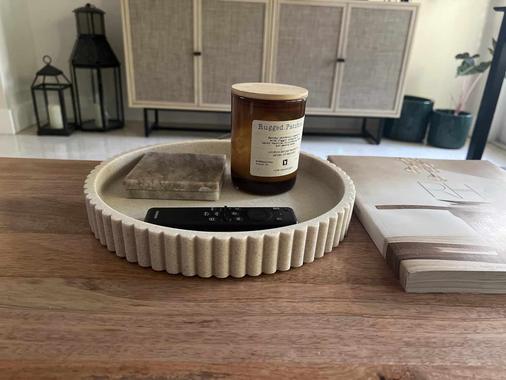 OAKOA Round Decorative Tray for Coffee Table Decor - Concrete Round Tray Home Decor - Bandejas Decorativas - Circle Coffee Table Centerpiece customer photo 2