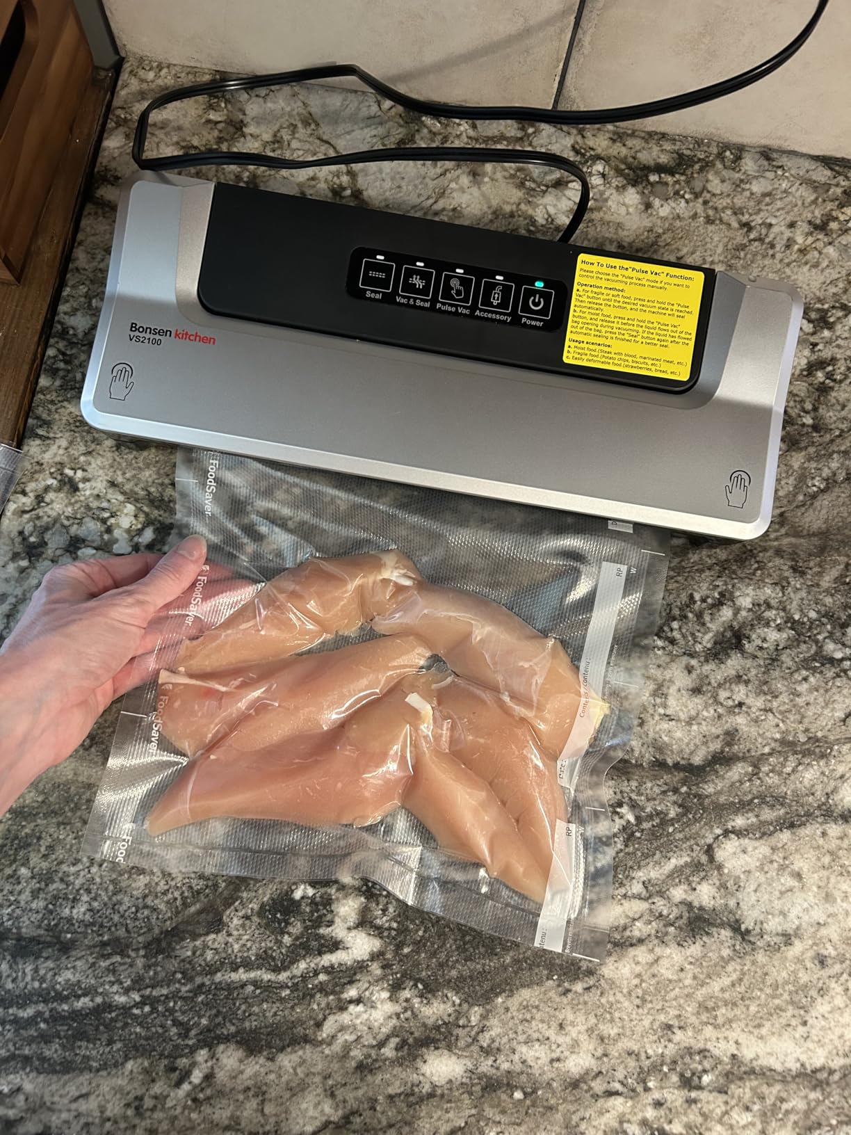 Bonsenkitchen Vacuum Sealer Machine | Compact Food Sealer for Kitchen Storage & Meal Prep | Multiple Modes | External Vacuum System | 5 Bags, Silver customer photo 2