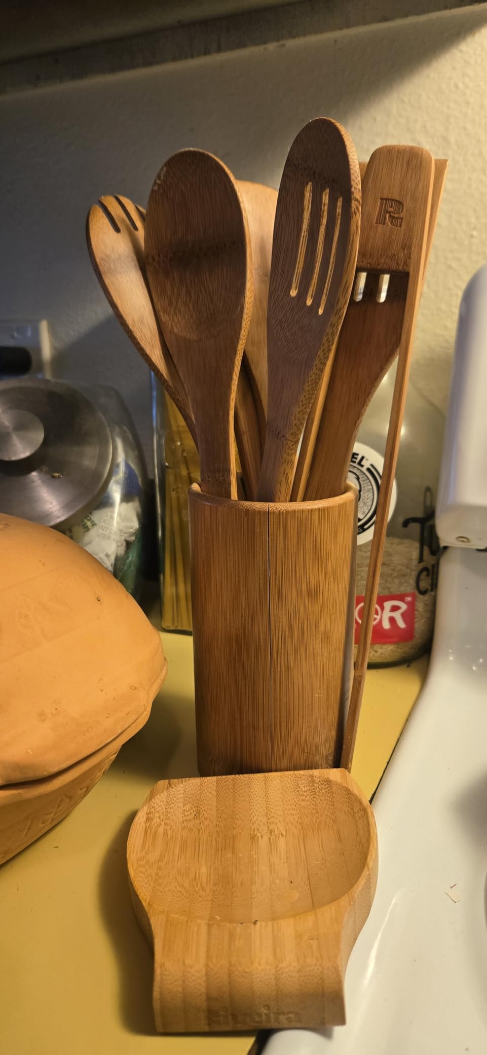 Riveira Dark Bamboo Wooden Spoons for Cooking 6-Piece, Apartment Essentials Wood Spatula Spoon Nonstick Kitchen Utensil Set Premium Quality Housewarming Gifts for Everyday Use customer photo 2
