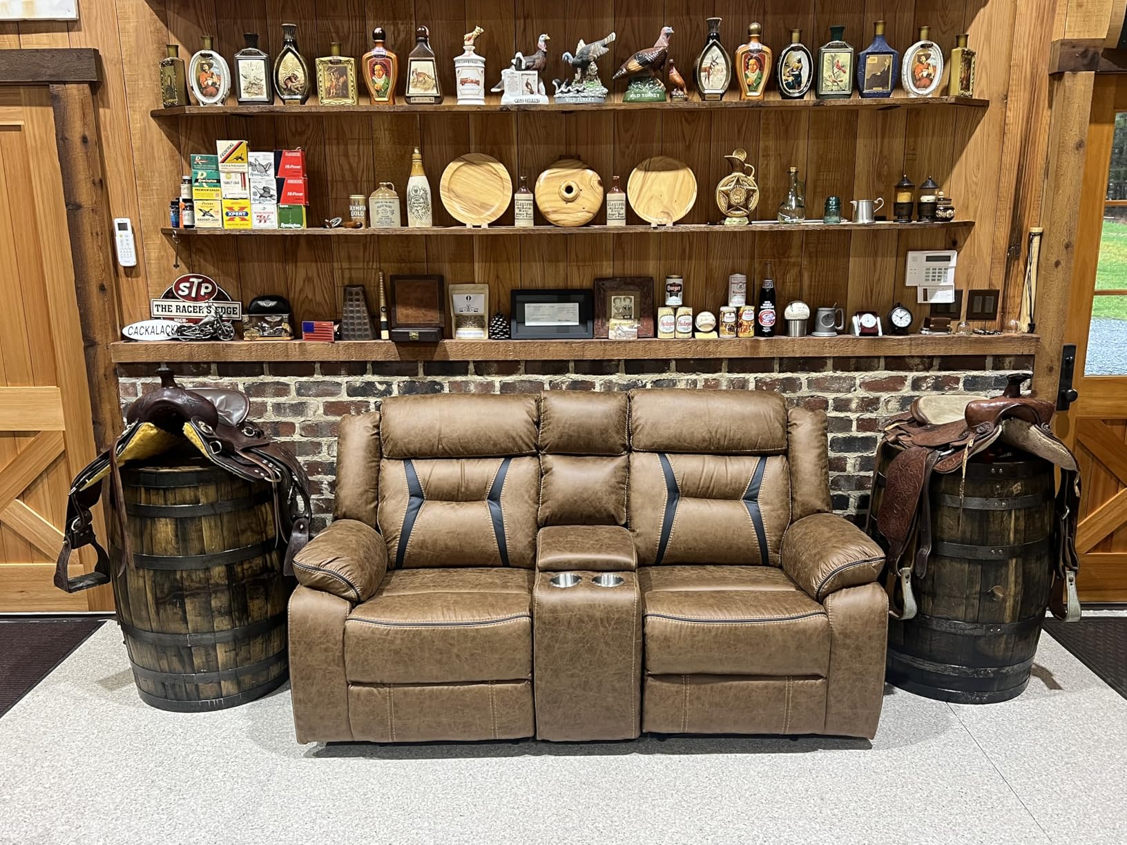 EBELLO Faux Leather Manual Reclining Sofa, 3 Seat Recliner Sofa Chair, Couch Furniture for Living Room, Furniture, Meeting Room, Brown customer photo 1