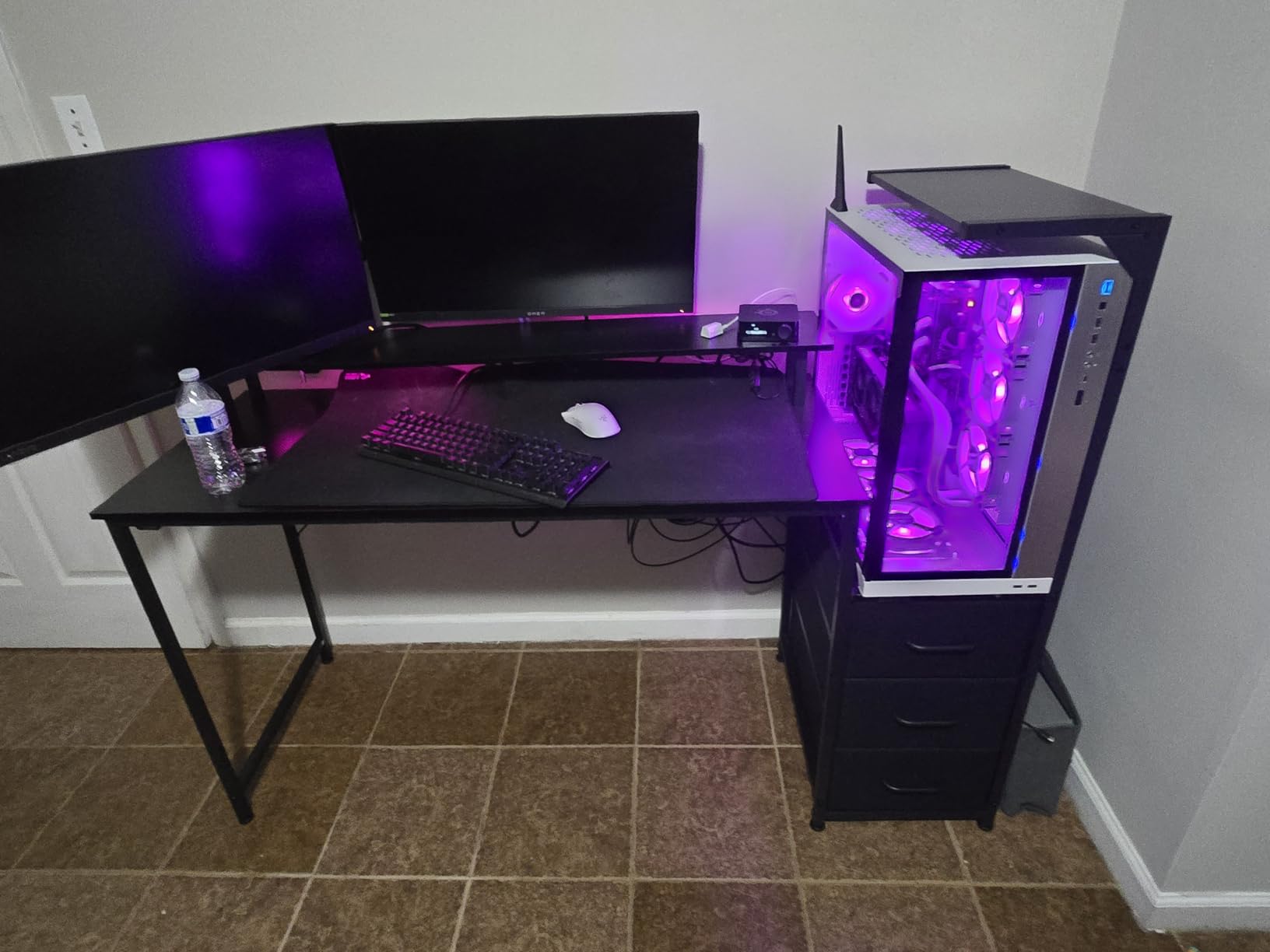 AODK 59 Inch Gaming Desk with LED Light- Reversible Computer Desk with Storage Shelves & Monitor Stand, Modern Gamer Desk Table with Fabric Drawers, Black customer photo 1