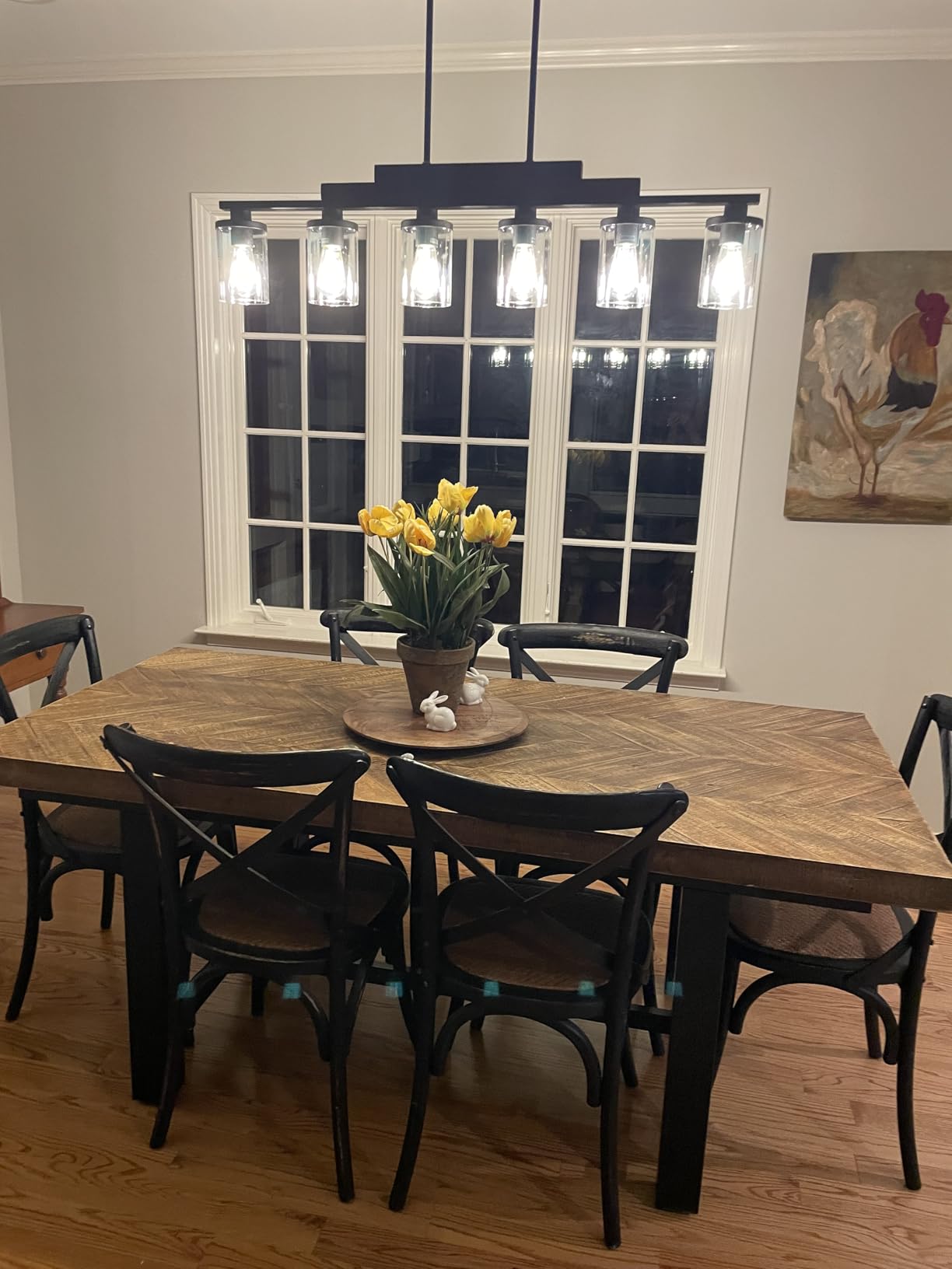 Farmhouse Chandelier 6-Light Dining Room Light Fixture Over Table Kitchen Island Lighting Rustic Chandeliers for Dining Light with Glass Shade Wood Pendant Lights Kitchen Island customer photo 1