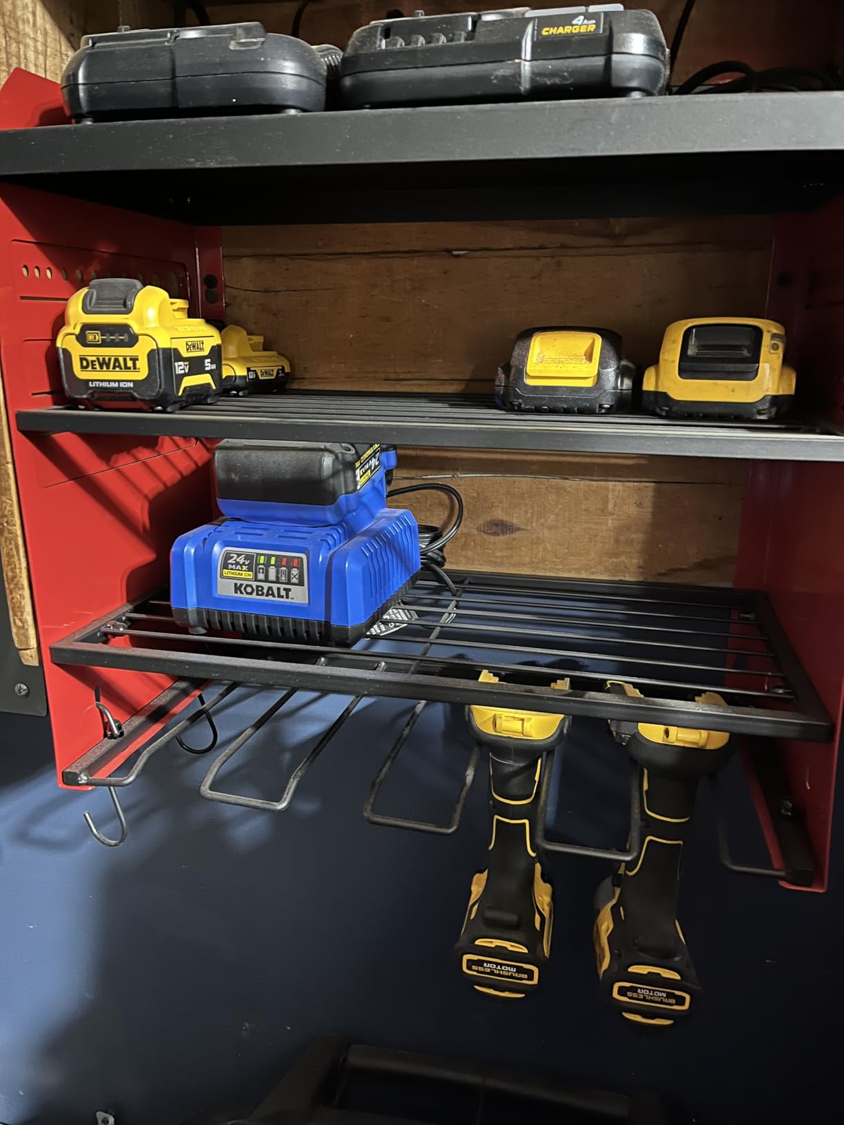 Large Power Tool Organizer Wall Mount with Charging Station, 4 Layer Heavy Duty Metal Tool Storage Rack Loads 600lbs with 8 Cordless Drill Holder, Battery Utility Rack Loads with 4 Power Strip customer photo 1
