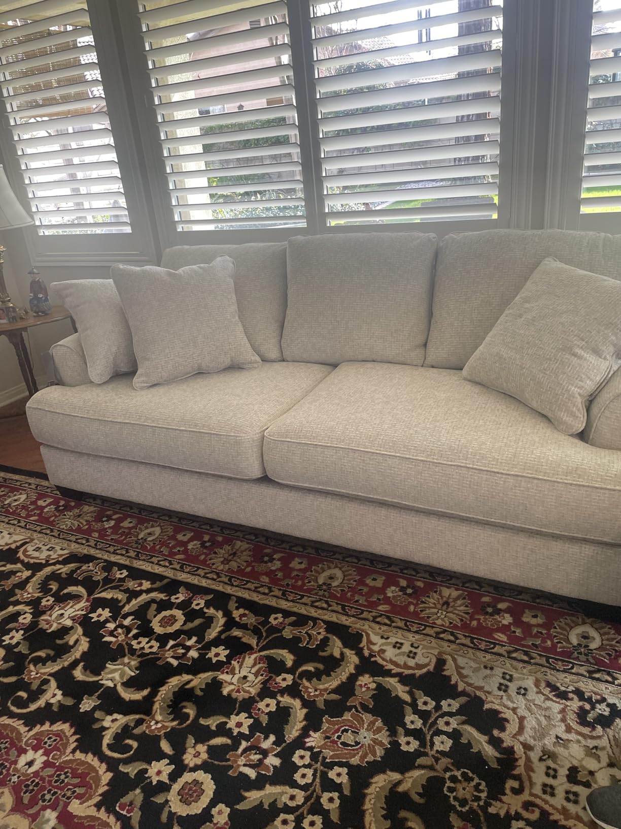 Signature Design by Ashley Monaghan Vintage Sofa with Accent Pillows, Reversible Cushions and Rolled Arms, Beige customer photo 1