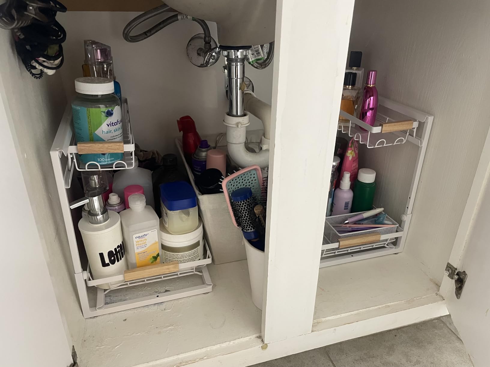 2 Packs Under Sink Organizer, Height Adjustable 2 Tier Under Kitchen Sink Organizer, Multi-Purpose Storage Shelf for Kitchen Bathroom Cabinet (Black, Large) customer photo 1