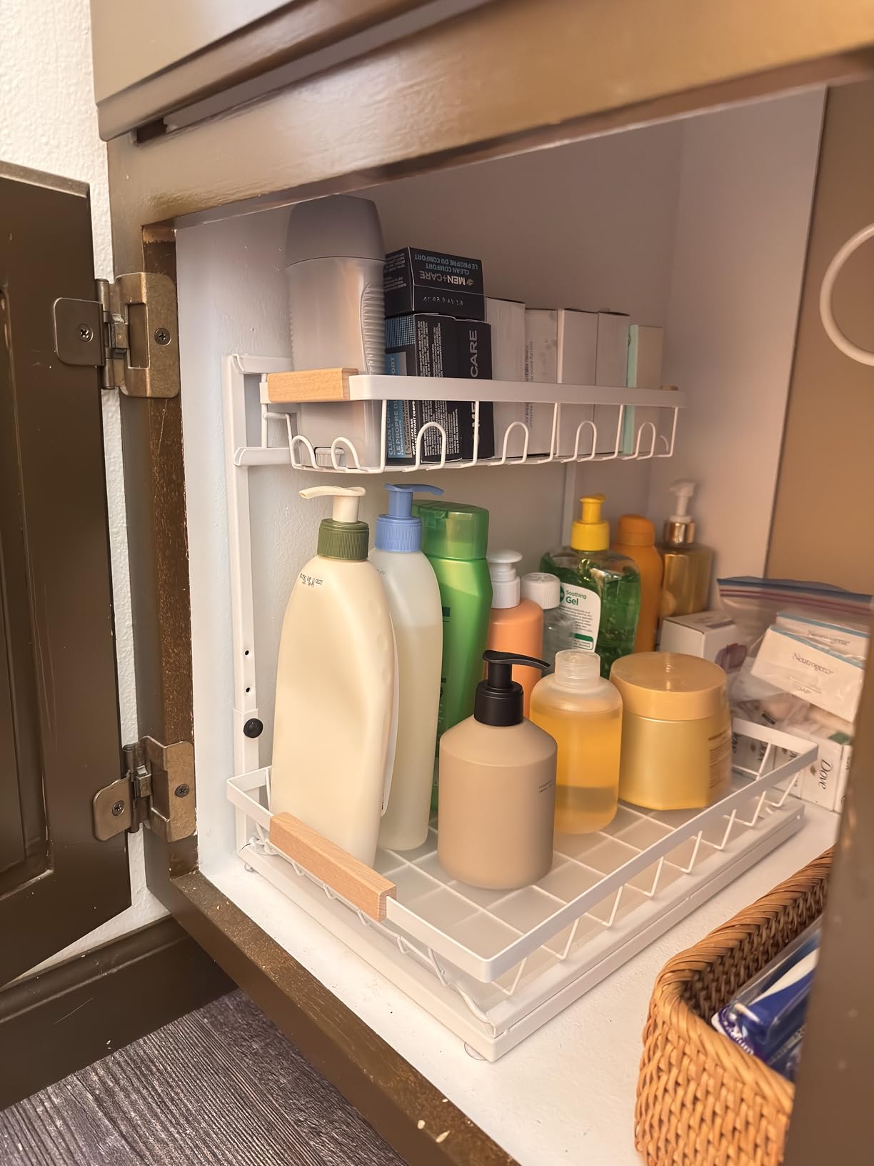 2 Packs Under Sink Organizer, Height Adjustable 2 Tier Under Kitchen Sink Organizer, Multi-Purpose Storage Shelf for Kitchen Bathroom Cabinet (Black, Large) customer photo 2