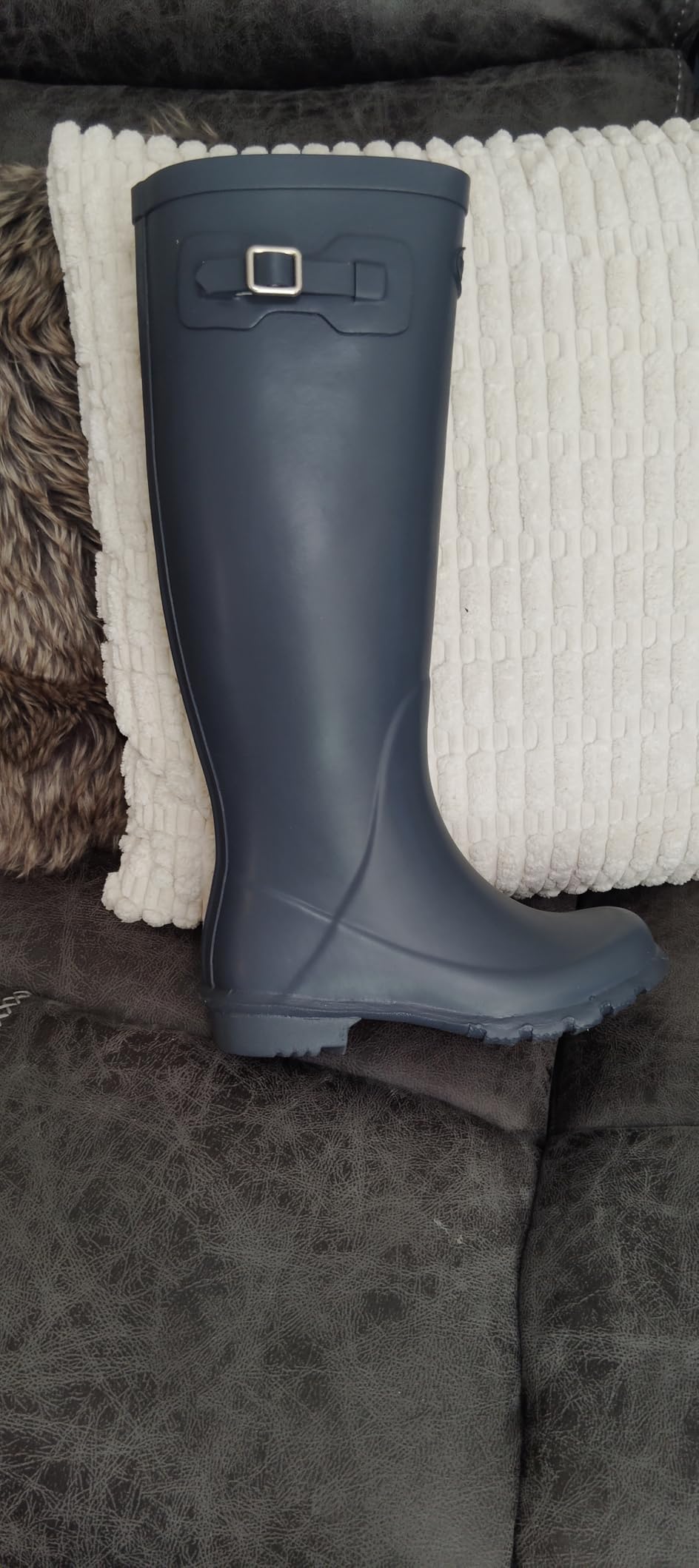 Women's Tall Knee High Rain Boots - Waterproof Natural Rubber Wellies, Adjustable 17
