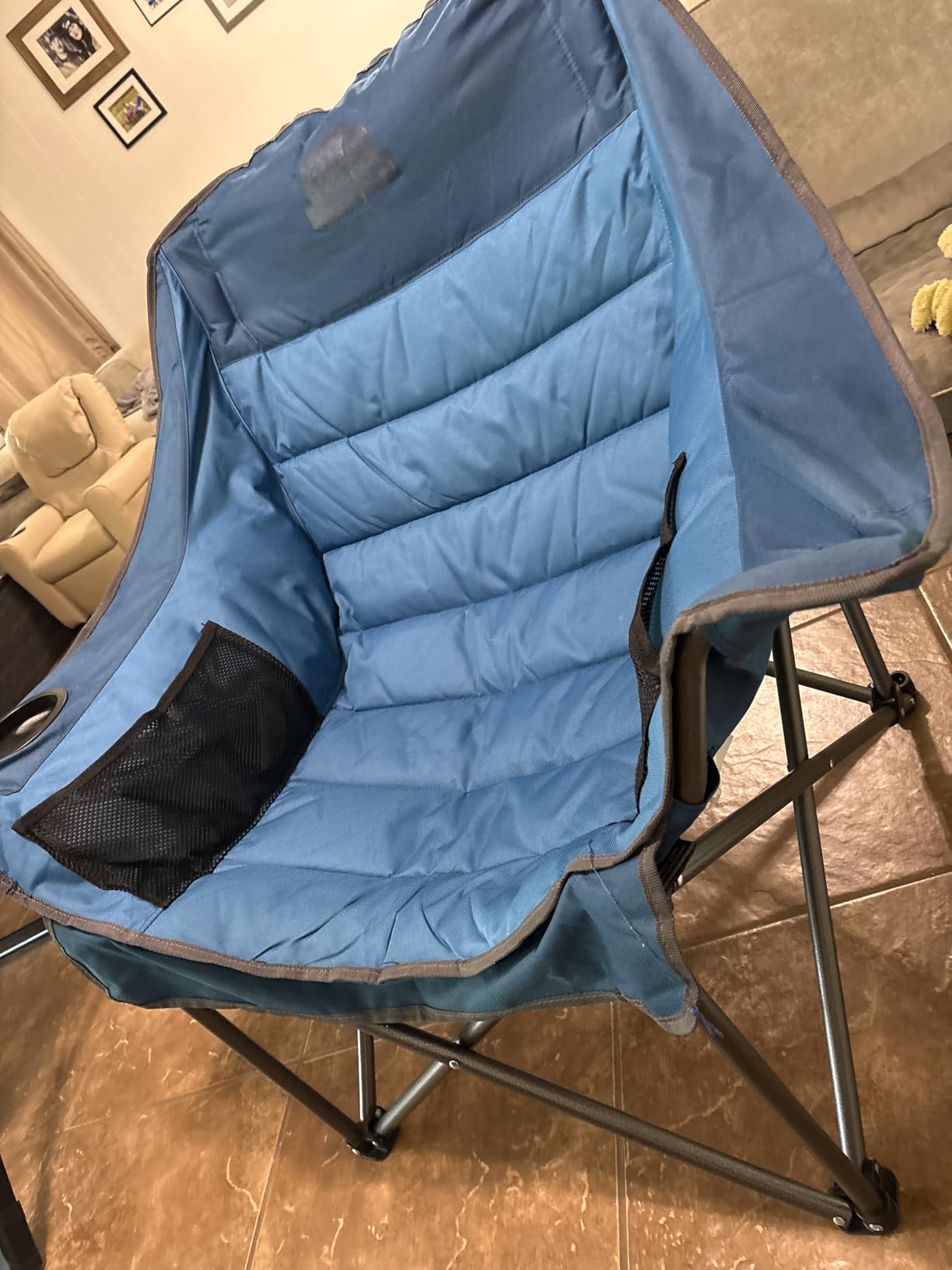 Colegence Oversized XL Padded Camping Chair Wide Heavy Duty Lawn Chairs Support 450 LBS Portable Folding Gaint Camp Chair with Side Pocket Cup Holder for Outdoor Outside Sports Baseball-Black&Grey customer photo 1