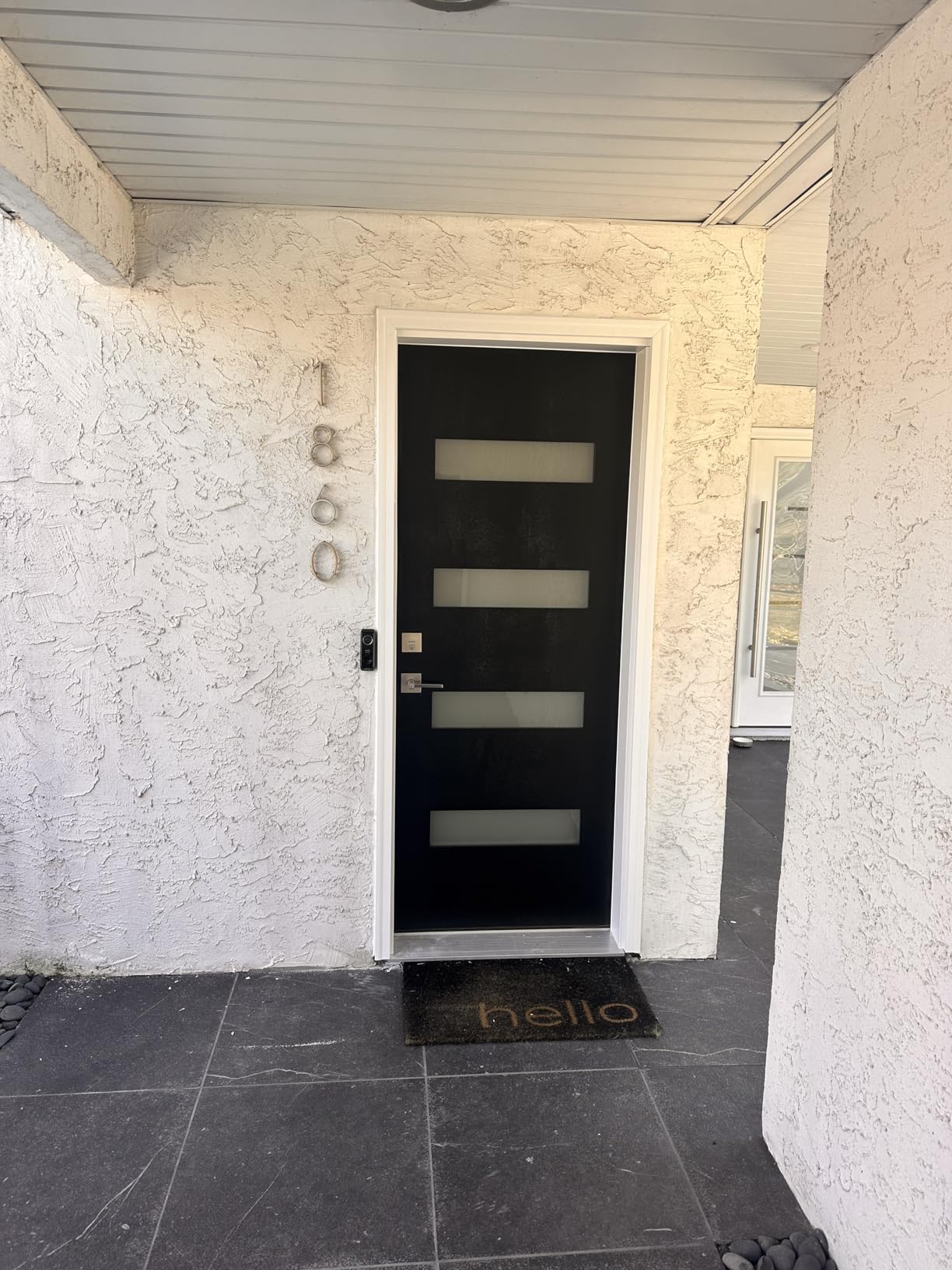 36 x 80 Fiberglass Entry Door with Brickmould, Frosted Glass - Contemporary Style for Home's Front Entrance customer photo 1