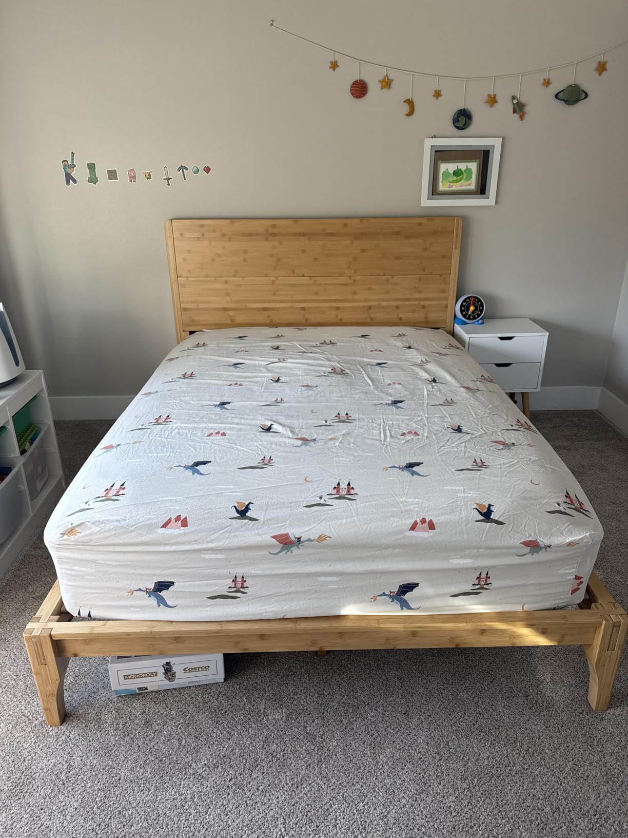 Merax Queen Size Bamboo Platform Bed, Mid-Century Modern Bed Frame with Tall Headboard, Solid Sustainable Bedframe Queen-size, Wood Slat Support, No Box Spring Needed, Easy Assembly, Noise Free, Brown customer photo 1