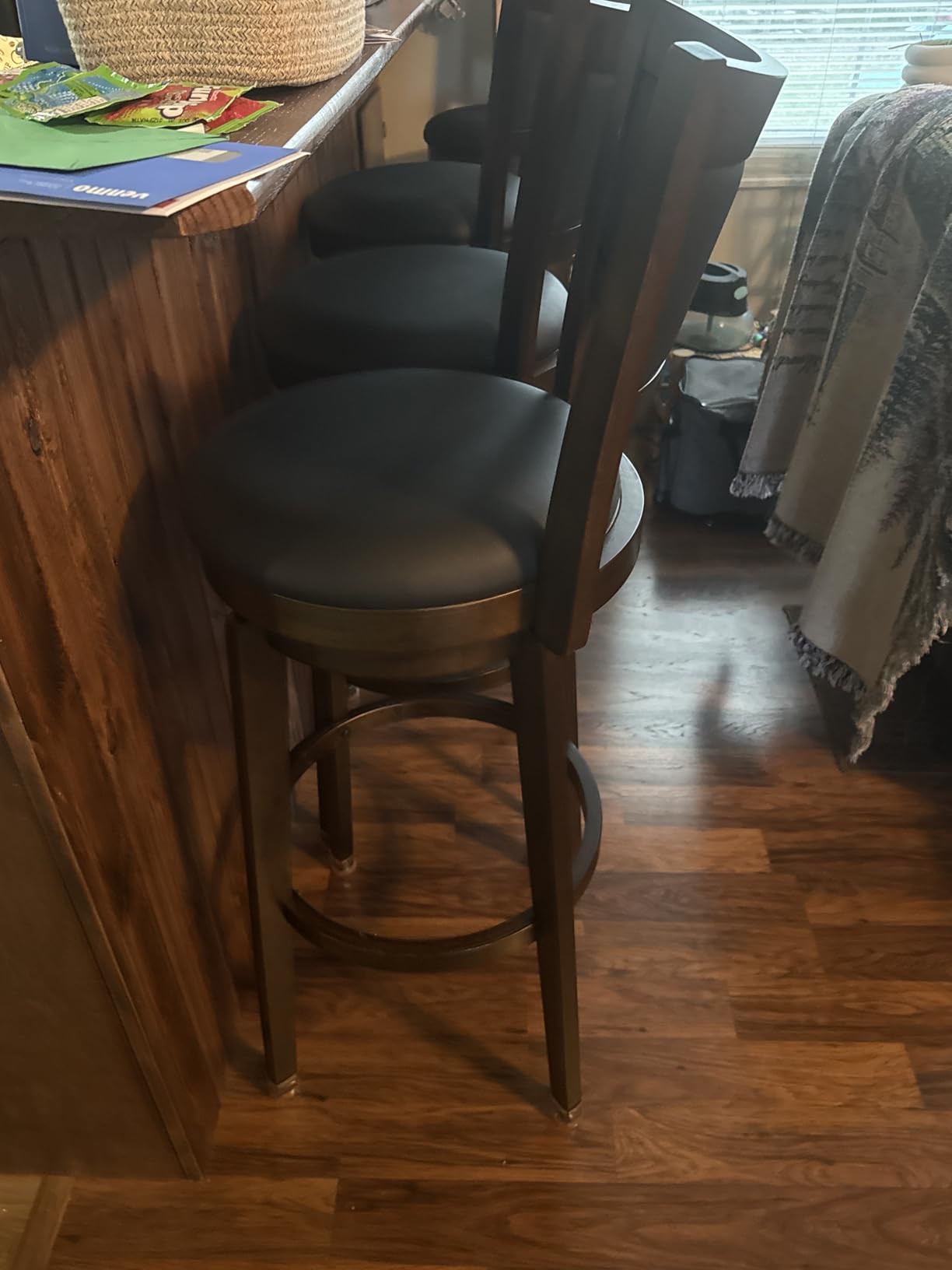 PrimeZone Swivel Bar Stools Set of 2, 24 Inch Counter Height Barstools, Black Faux Leather Bar Stool with High Backrest & Solid Wood Legs & Wrap-around Footrest, Counter Stools for Kitchen Island, Pub customer photo 1