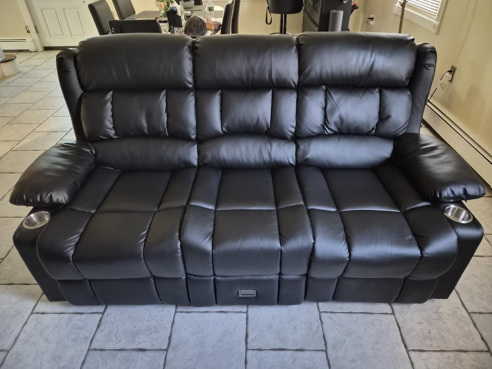 Dresegmt Loveseat Recliner Sofa, Flip Middle Backrest Design 3 Seat Reclining Sofa with Storage Drawer, USB Ports & Cup Holders, Manual Couch for Living Room/RV (Gray) customer photo 1