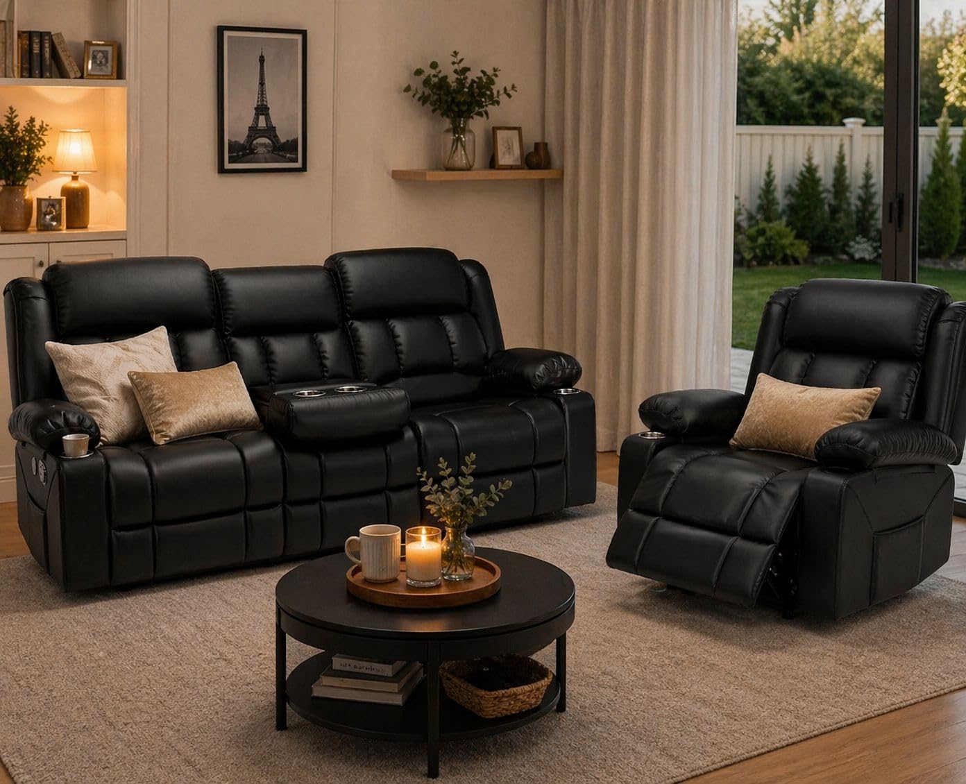 Dresegmt Loveseat Recliner Sofa, Flip Middle Backrest Design 3 Seat Reclining Sofa with Storage Drawer, USB Ports & Cup Holders, Manual Couch for Living Room/RV (Gray) customer photo 2