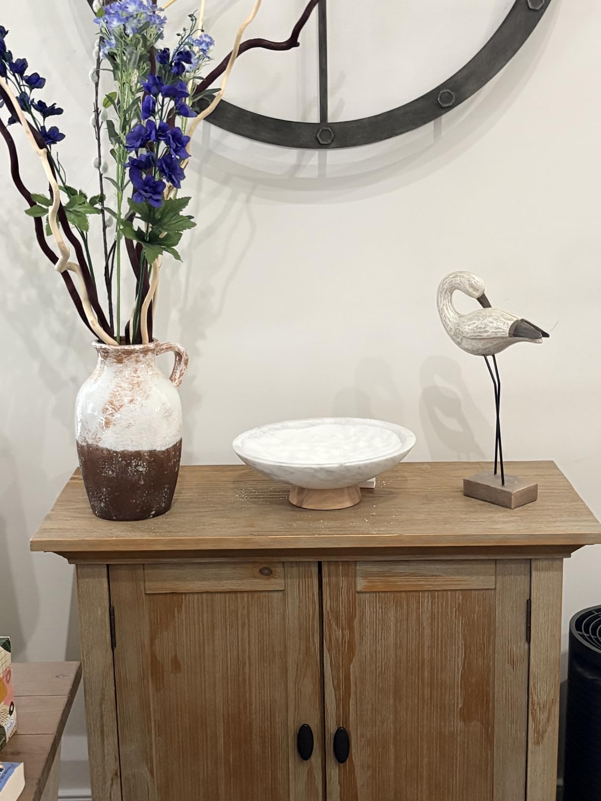 Marble Decorative Bowl for Home Decor - Handcrafted Natural Stone with Acacia Wood Pedestal - Versatile 11