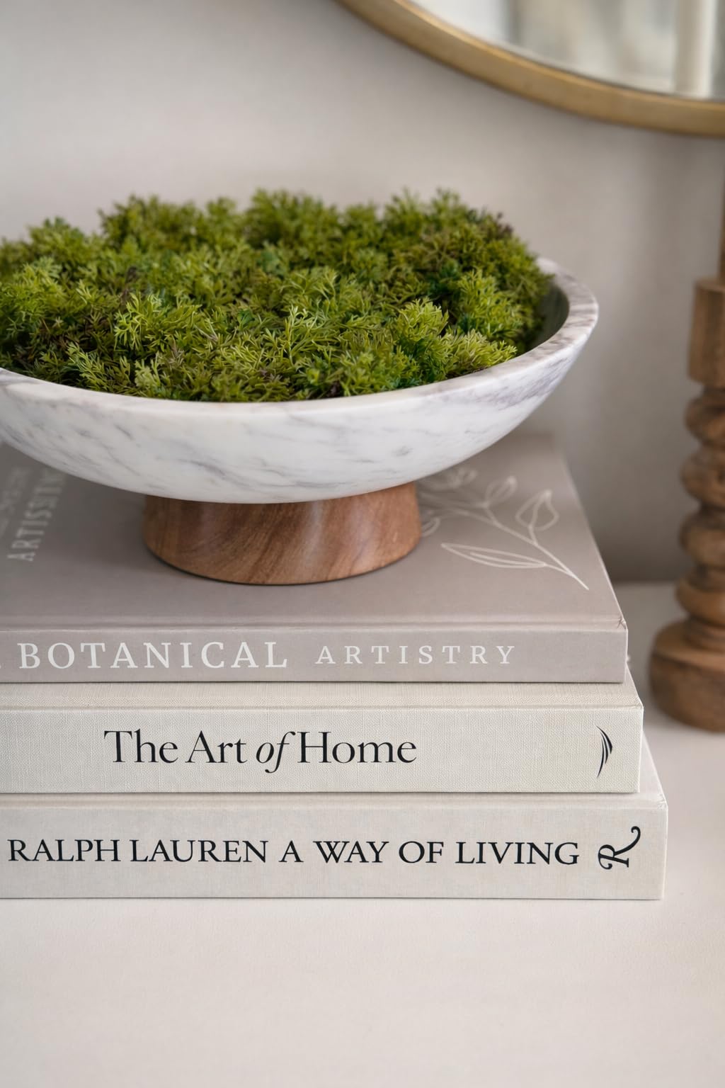Marble Decorative Bowl for Home Decor - Handcrafted Natural Stone with Acacia Wood Pedestal - Versatile 11