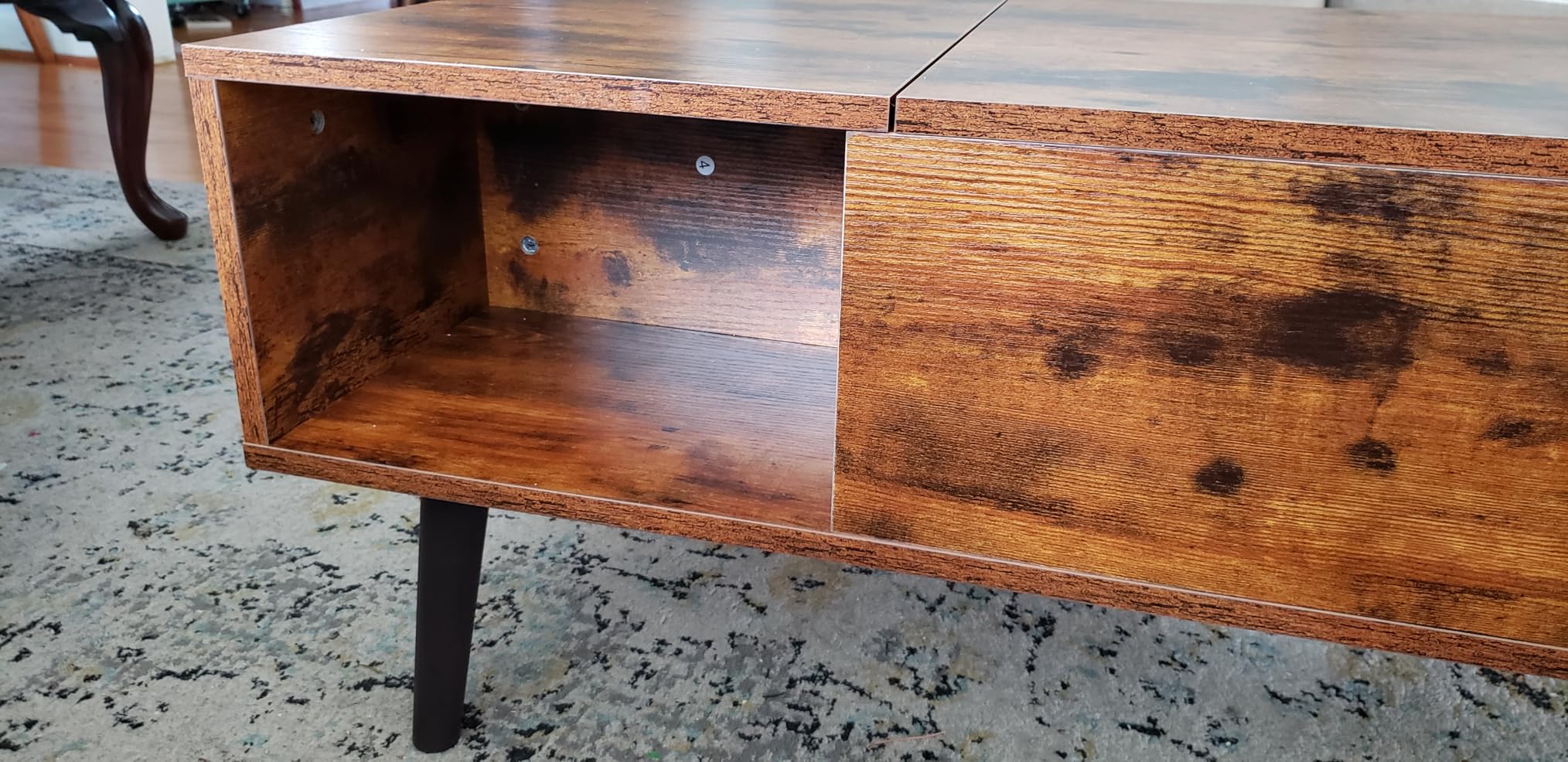 Sweetcrispy Lift Top Coffee Tables for Living Room, Small Rising Wooden Center Tables with Storage Shelf and Hidden Compartment, Brown customer photo 2