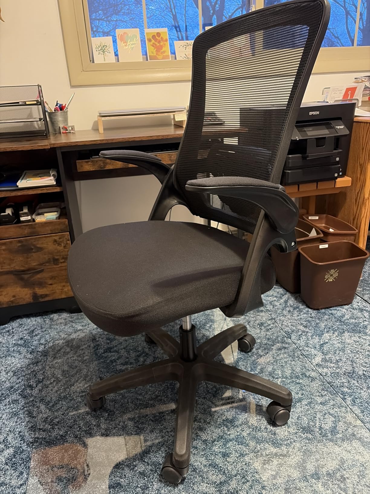 NEO CHAIR Office Desk Gaming Chair Computer High Back Mesh Seat with Rolling Wheels Ergonomic Adjustable Comfy Flip-up Armrests Lumbar Support Height for Home (Black) customer photo 2
