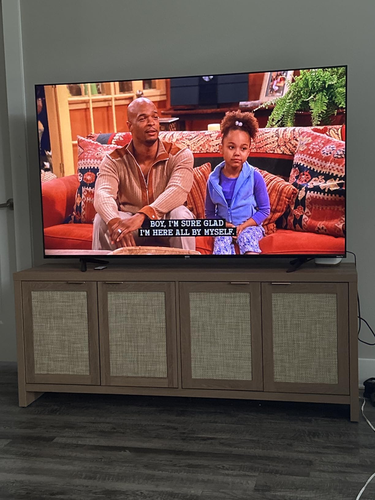 SICOTAS TV Stand for Living Room Boho Entertainment Center for Bedroom with 4 Rattan Cabinets Farmhouse Television Stands with Storage Large Media Console Table for TVs up to 65 Inch customer photo 1