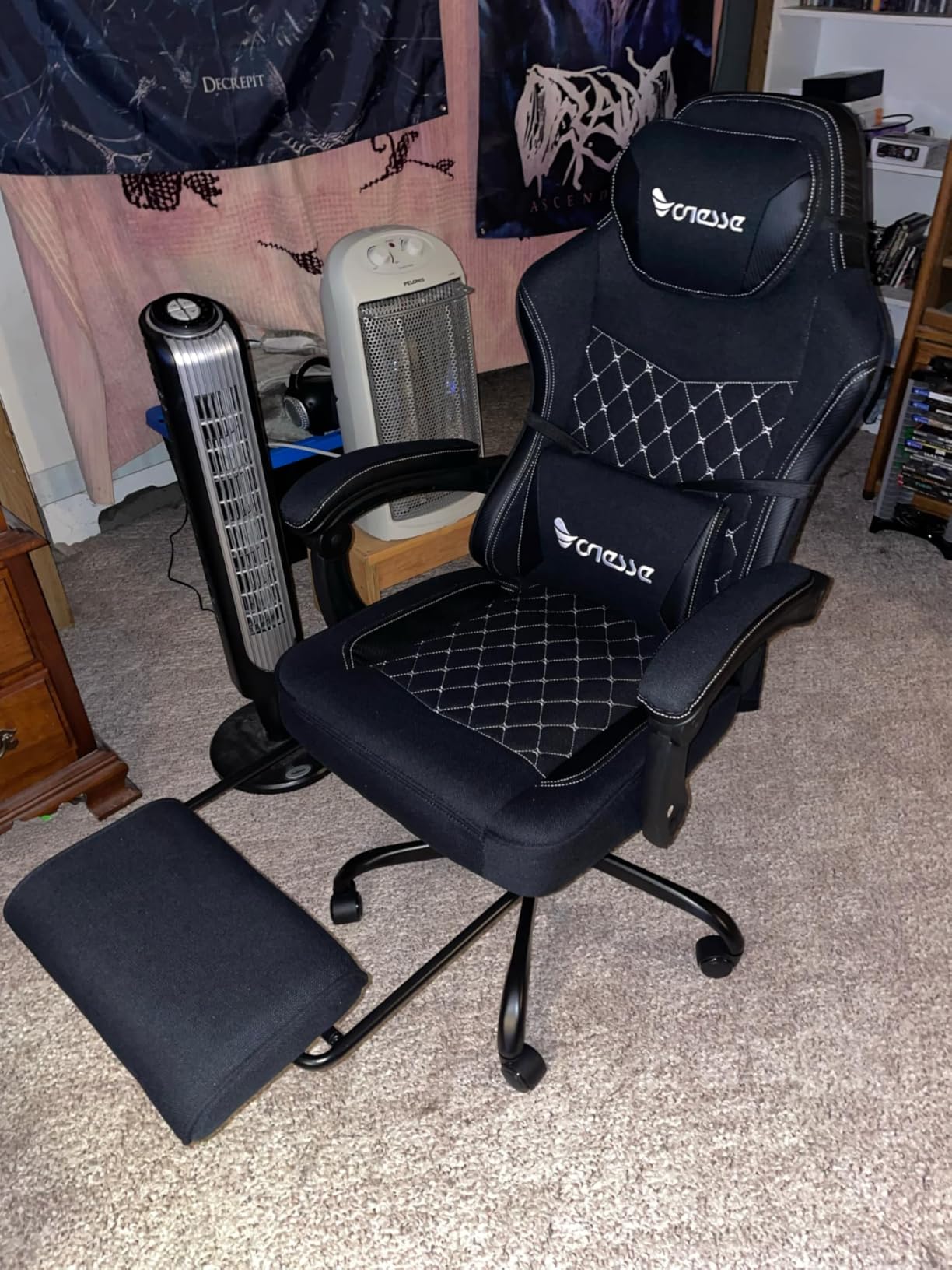 Vonesse Gaming Chair, Office Chair with Linen Breathable Mesh Fabric, Desk Chair with Lumbar Support and Massage, Executive Computer Chairs with Footrest and Headrest (Gray) customer photo 2