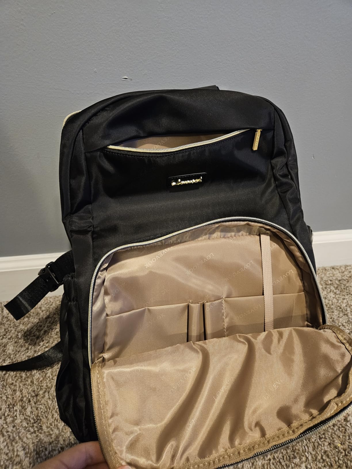 LOVEVOOK Laptop Backpack for Women with Pouch Pocket for Large Capacity Cup,15.6 Inch Laptop Computer Bag Travel Backpack Purse,Waterproof Work Business Backpack College Teacher Bags,Beige-Black-Brown customer photo 2