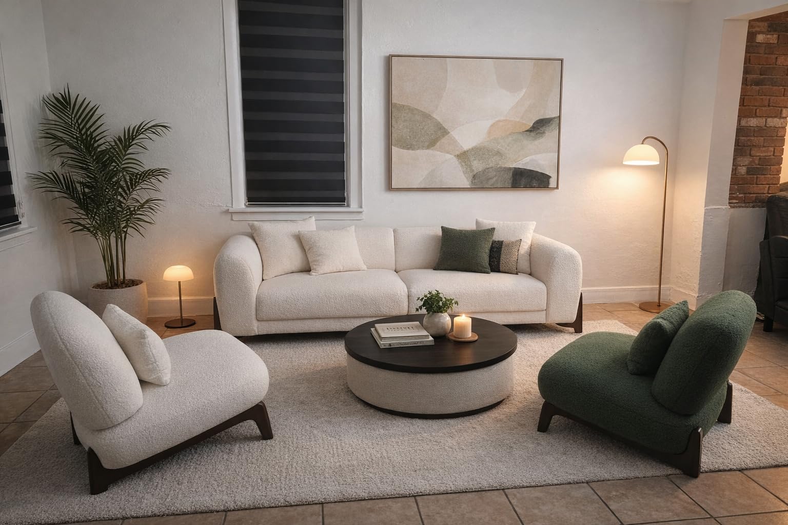 Morden Fort Modern Cloud Couch - 3 Seater Sherpa Boucle Sofa with Wood Legs, Ultra-Thick High Resilience Cushion with 3 Matching Pillows Upholstered Comfy Couch Sofa for Living Room - Off White 87'' customer photo 1