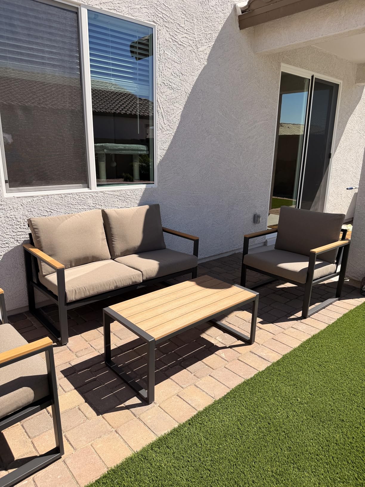 Patio Furniture Set, 4 Pieces Outdoor Patio Furniture with Coffee Table Set, Metal Patio Conversation Sets customer photo 2