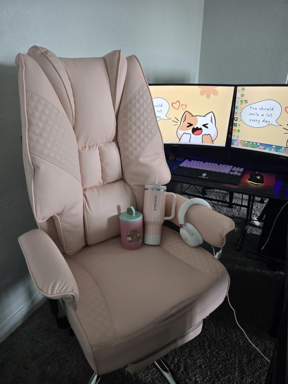 EXCEBET Big and Tall Office Chair with Footrest, PU Leather High Back Executive Office Chair 400lbs, Ergonomic Computer Chairs Lumbar Support for Heavy People (Brown) customer photo 1