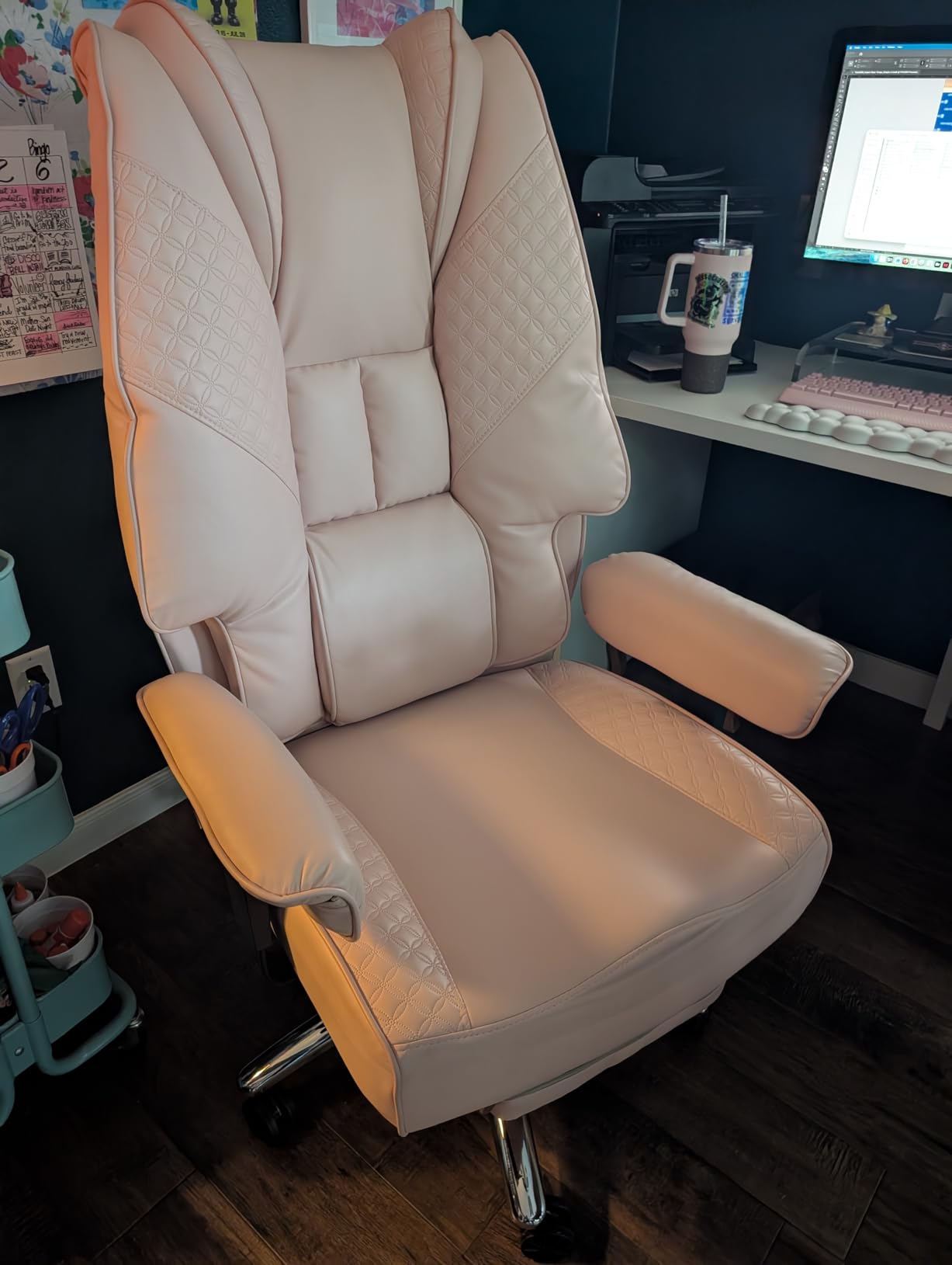 EXCEBET Big and Tall Office Chair with Footrest, PU Leather High Back Executive Office Chair 400lbs, Ergonomic Computer Chairs Lumbar Support for Heavy People (Brown) customer photo 2