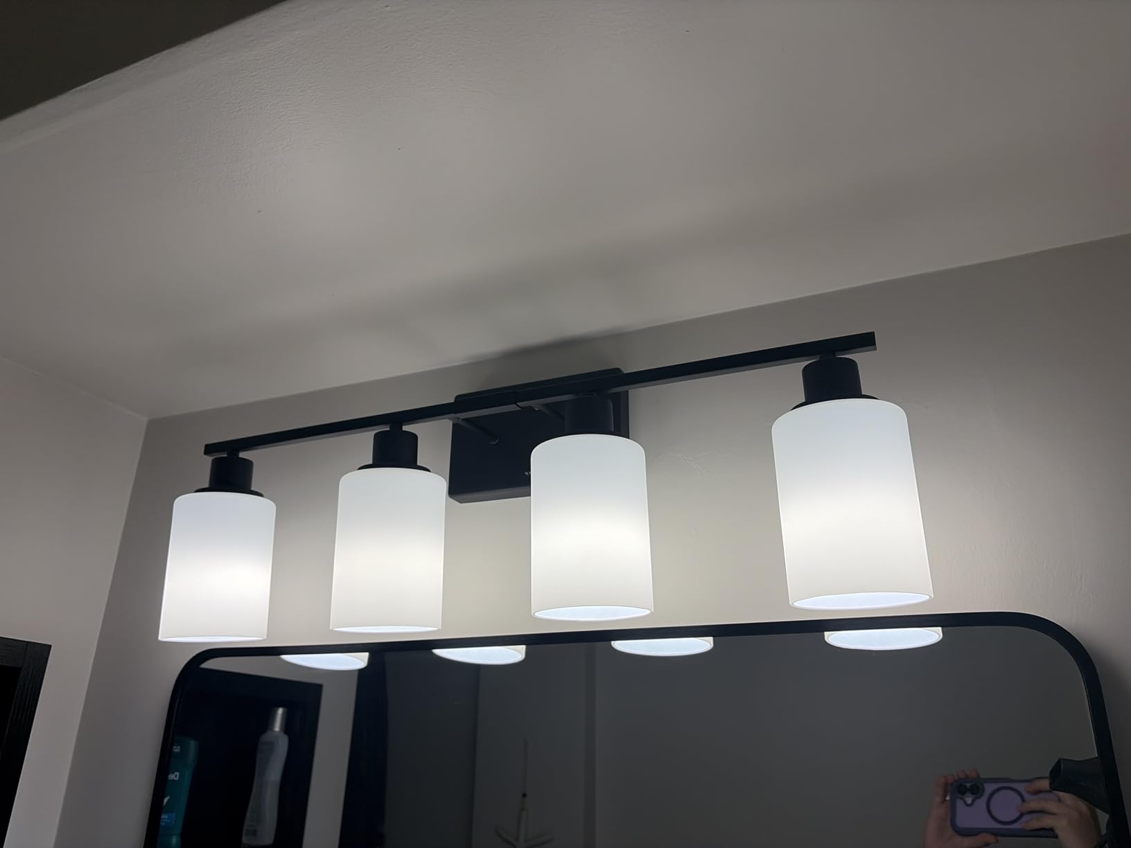 4-Light Bathroom Light Fixtures, Vanity Light with Milky White Shades, Matte Black Bathroom Light Fixtures Over Mirror, Modern Bathroom Wall Lamp for Mirror Living Room Cabinet Bedroom customer photo 1