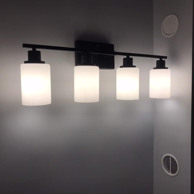 4-Light Bathroom Light Fixtures, Vanity Light with Milky White Shades, Matte Black Bathroom Light Fixtures Over Mirror, Modern Bathroom Wall Lamp for Mirror Living Room Cabinet Bedroom customer photo 2