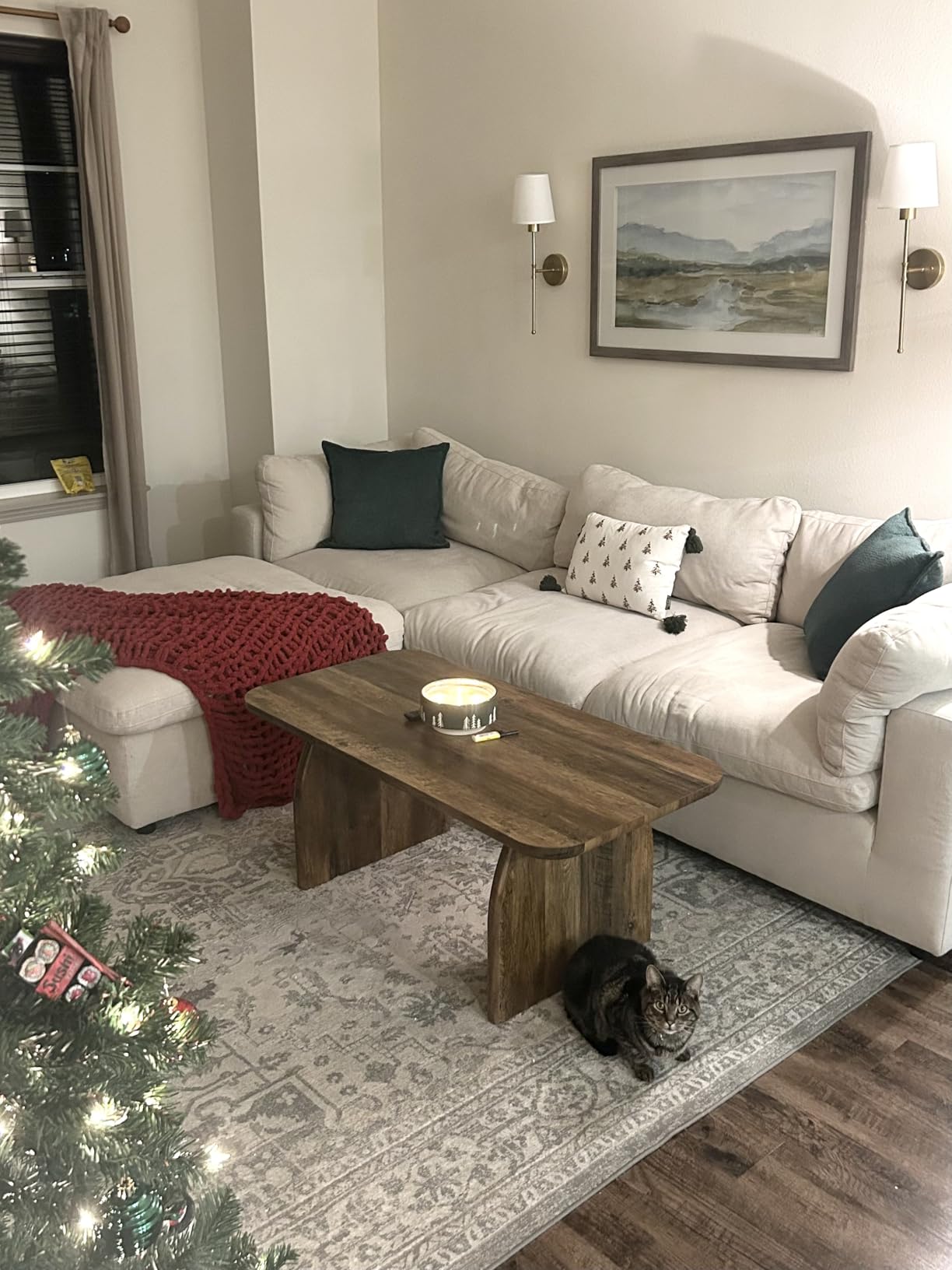 Tribesigns Rectangle Coffee Table, 47-Inch Wood Rectangular Living Room Table, Farmhouse Accent Center Low Cocktail Tea Table with Sturdy Base & Rounded Corners, Easy Assembly (Rustic Brown) customer photo 2