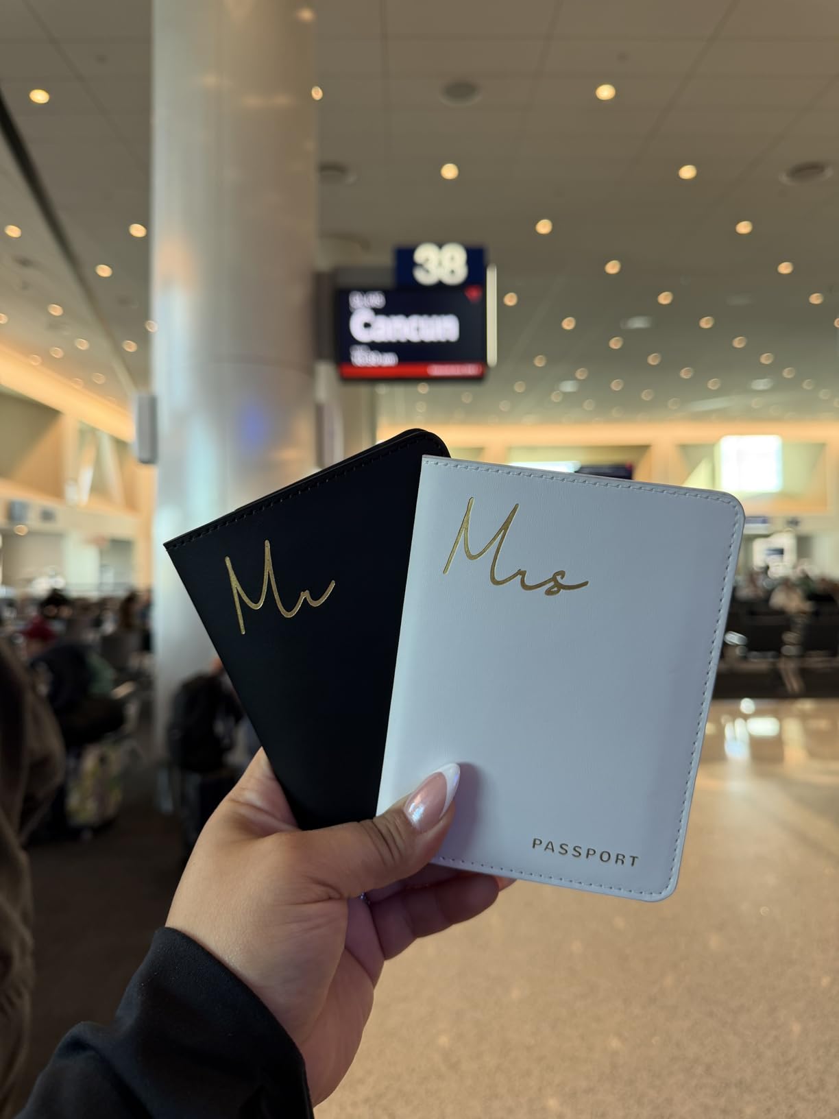 Mr&Mrs Gifts Matching Passport Holders for Mr and Mrs, Gold Foil Logo, Dual PU Leather with Card Pockets, Honeymoon Travel Essentials Gift for Newlyweds customer photo 1