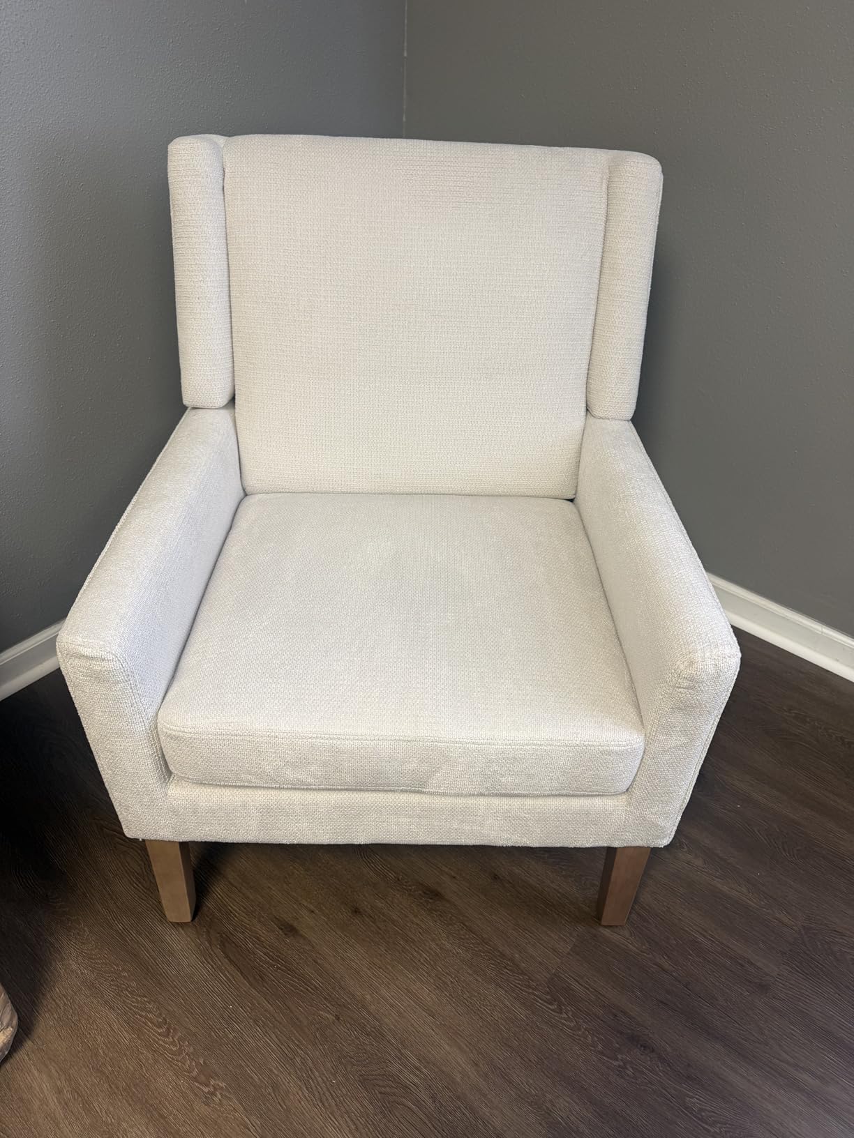 COLAMY Modern Wingback Living Room Chair, Upholstered Fabric Accent Armchair, Single Sofa Chair with Lounge Seat and Wood Legs for Office/Bedroom/Reading Spaces, Beige customer photo 1