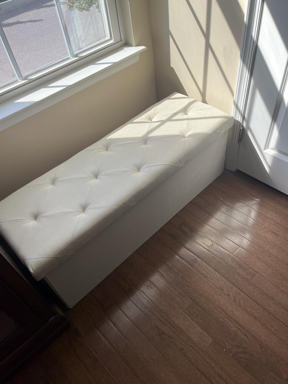 DUMOS 43in Storage Ottoman Bench, Storage Chest, End of Bed Foot Rest Stool with Padded Seat, Bedroom Bench for Living Room, Support 660lbs, Grey customer photo 1