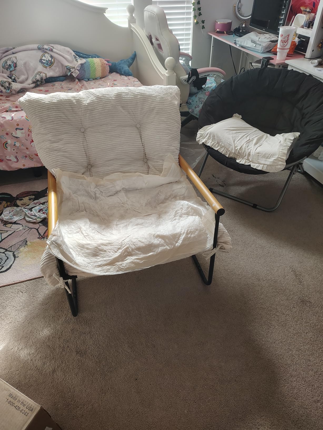 MAXYOYO Modern Accent Chair, Comfy Living Room Chair with Metal Frame Wooden Armrest, Upholstered Armchair with Soft Cushion for Bedroom Balcony Lounge Reading Room, Beige customer photo 2