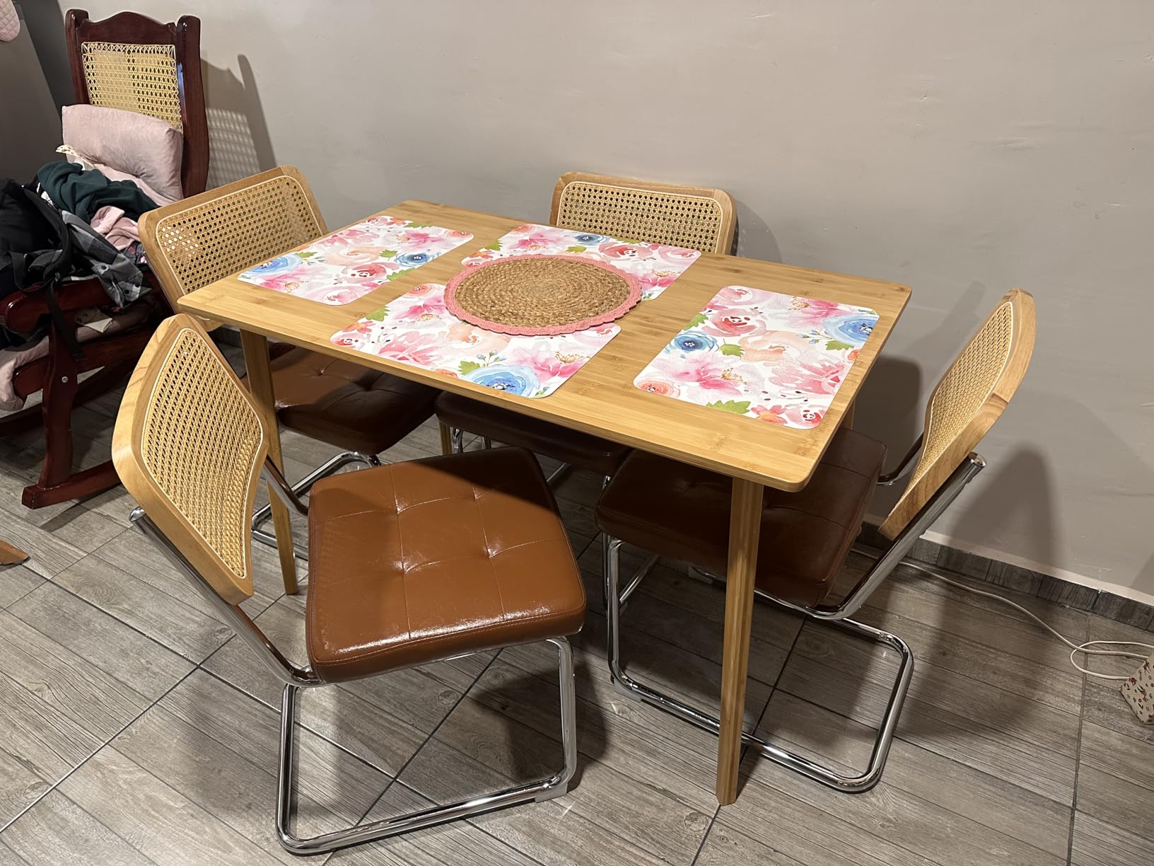 KCC Mid Century Modern Dining Chairs Set of 4, Faux Leather Rattan Dining Room Kitchen Side Chairs with Metal Legs customer photo 2