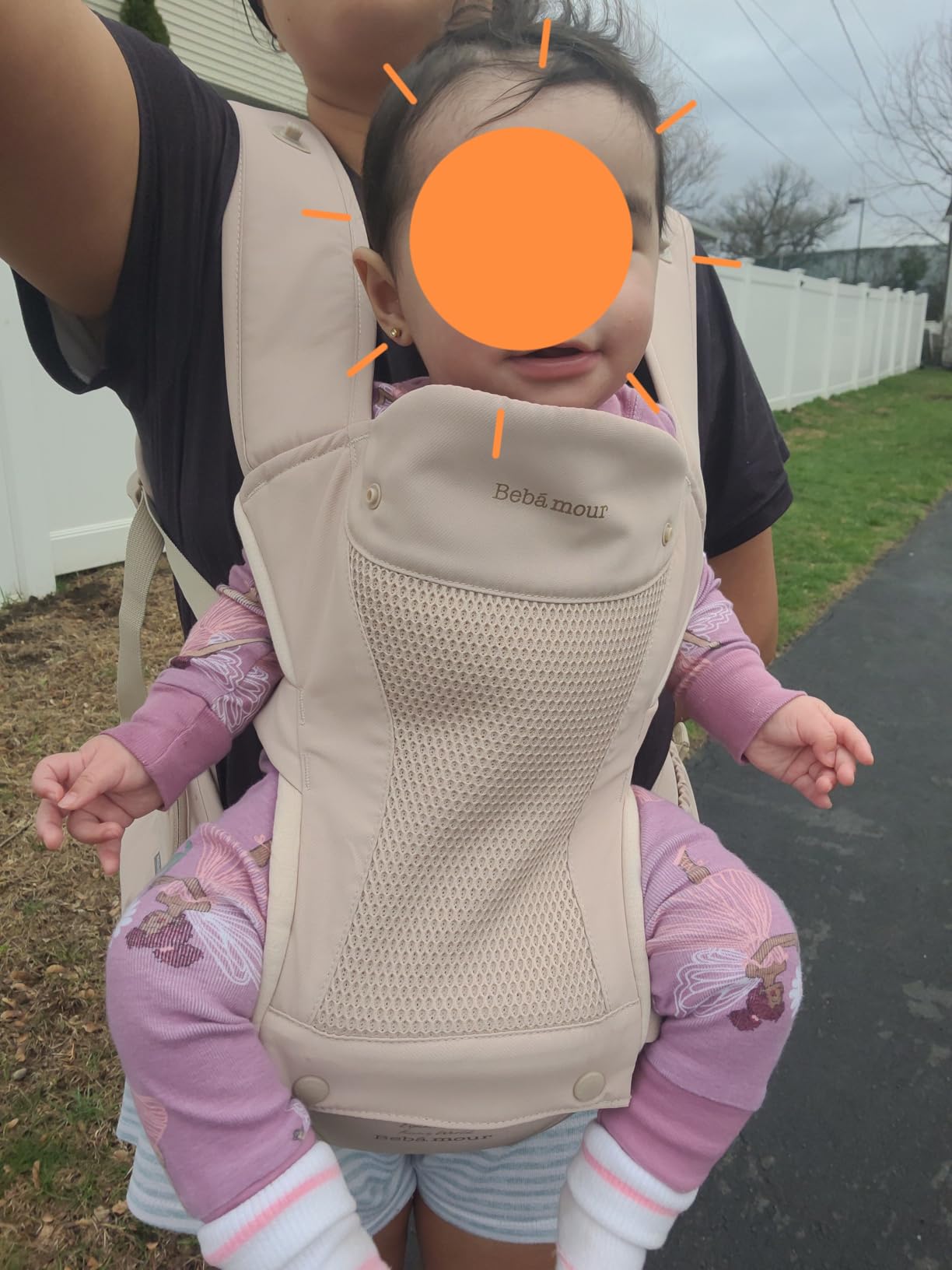 Bebamour Baby Carrier with Hip Seat, All-Position Breathable Mesh Hip Seat & Carrier 0-36Months with Head Hood, 3 PCS Teething Pads, Waist Extender, Storage Bag & Pacifier Case(Khaki) customer photo 2