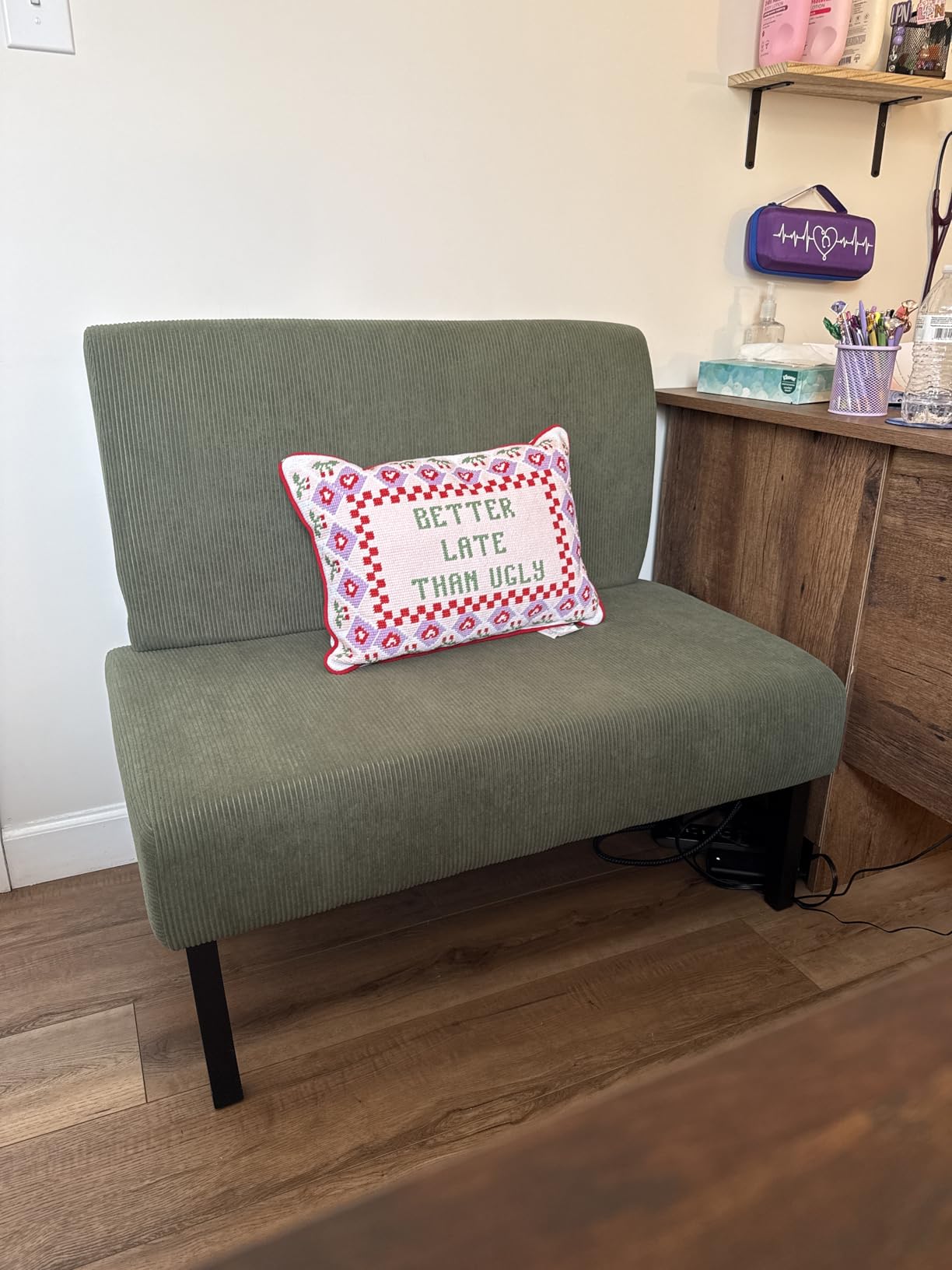 Yaheetech Small Comfy Sofa Mini Loveseat Couch 2-Seater Armless Sofa Chair, Corduroy Fabric & Easy Assembly, for Small Spaces Living Room,Bedroom,Dorm,Office, Dark Grey customer photo 1