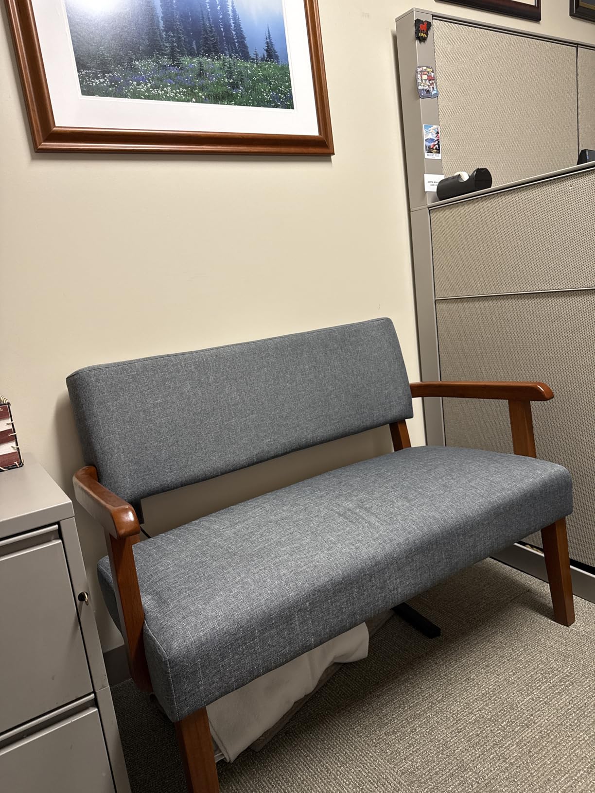 Yaheetech Small Comfy Sofa Mini Loveseat Couch 2-Seater Armless Sofa Chair, Corduroy Fabric & Easy Assembly, for Small Spaces Living Room,Bedroom,Dorm,Office, Dark Grey customer photo 2