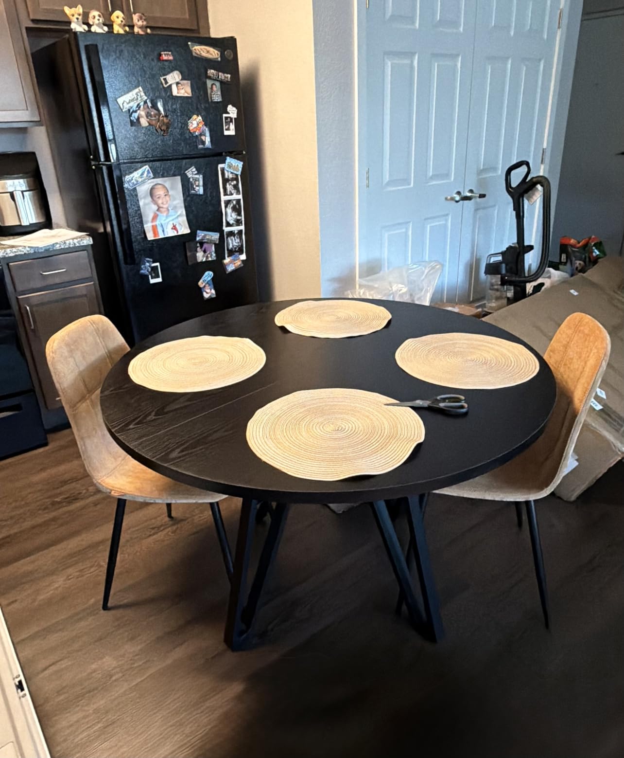 VASAGLE Dining Chairs, Set of 2 Dining Room Chairs, Metal Frame, Adjustable Feet, Easy to Clean, Glacier-Textured Synthetic Leather, for Kitchen, Caramel Brown UKDC187K01 customer photo 1