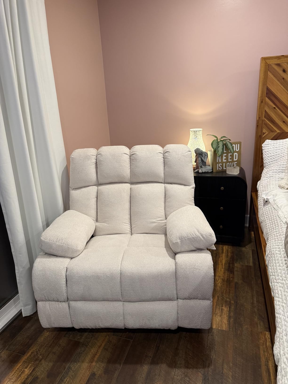 Eiayeebil Oversized Swivel Rocker Recliner Chair for Adult, Rock Recliner for 350lb Big Man, Extra Wide Manual Recliners, Overstuffed Soft Rocking Sofa Chair, Light Grey customer photo 1