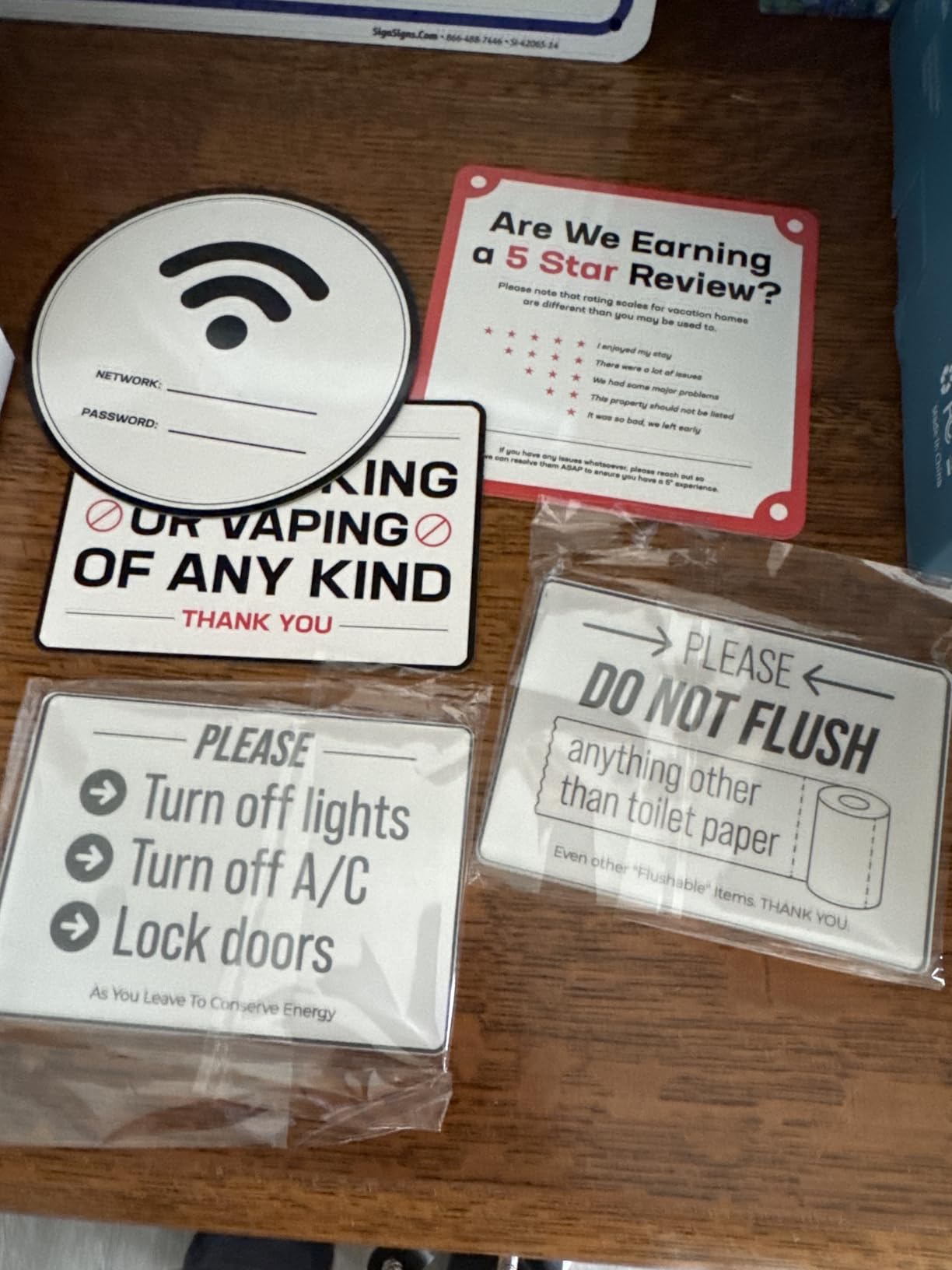 5 Essential AirBnB Signs For Hosts | Wifi Password Sign For Home Guests, No Smoking, Do Not Flush For Bathroom Toilet, Turn Off Lights & AC, Air Bnb Vacation Rental Review Request Fridge Magnet customer photo 1