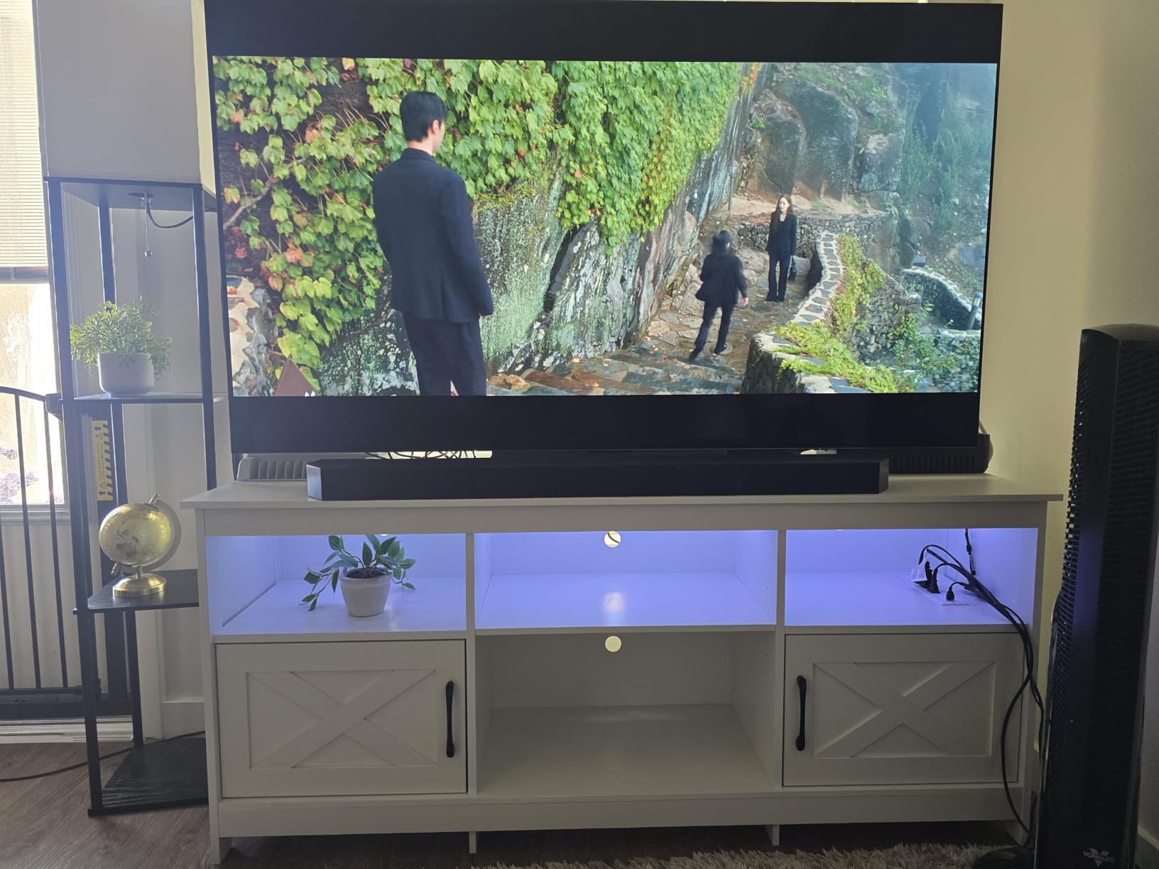 YITAHOME TV Stand for 65 Inch TVs, Entertainment Center with Storage Cabinets, Power Outlet & LED Light, Media TV Console with Barn Doors for Living Room, Black customer photo 1